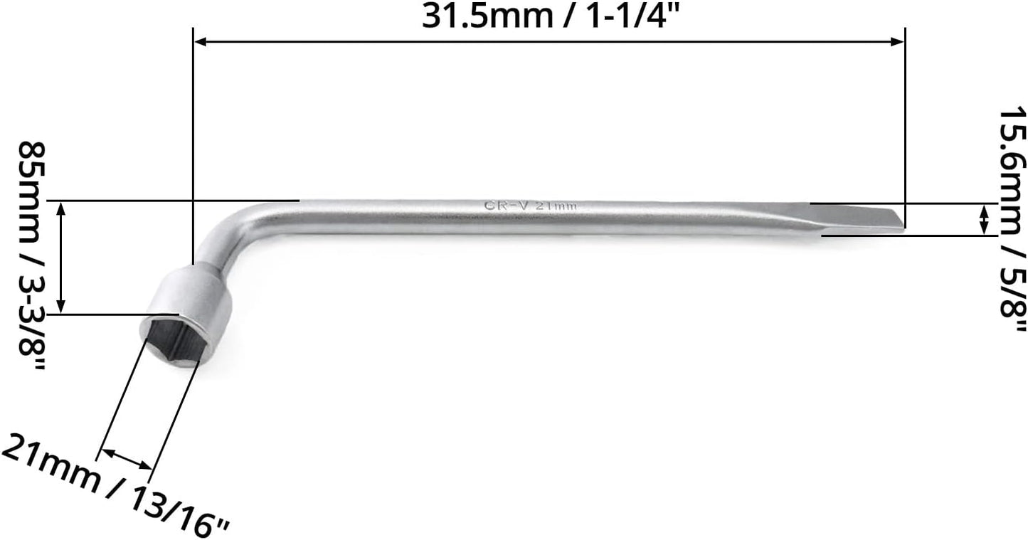 Car Spare Tire Lug Wrench for Jack, 13/16" High Carbon Steel L-shaped Tire Replacement Tool L Type Strong Hexagon Slotted End Socket Wrench