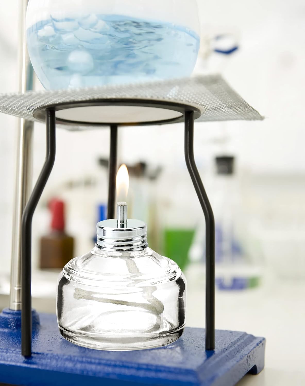Alcohol Lamp, 2 Pack 120ml Glass Laboratory Alcohol Burner Lamp, Lab Equipment Heating Bottle with Cotton Wick and Metal Cap, for Science Experiments, Fuel Not Included