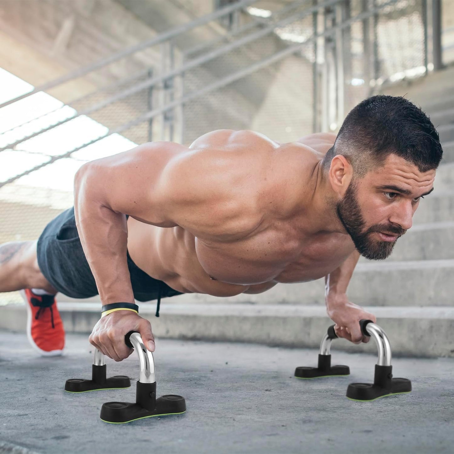 Steel Push Up Handles for Floor, Portable Push Up Stands with Non-Slip Grip, Angled Incline