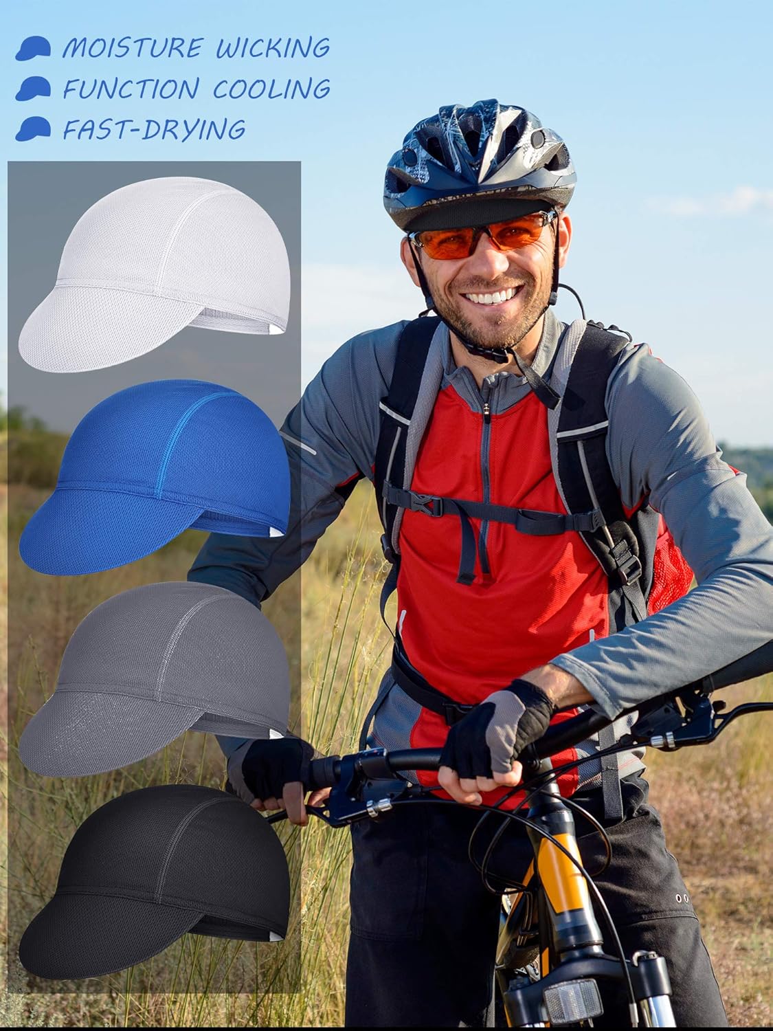 4 Pieces Summer Unisex Cycling Cap Breathable Bicycle Caps Sweat-Absorbing Biking Caps for Women Men Running Outdoor Sports