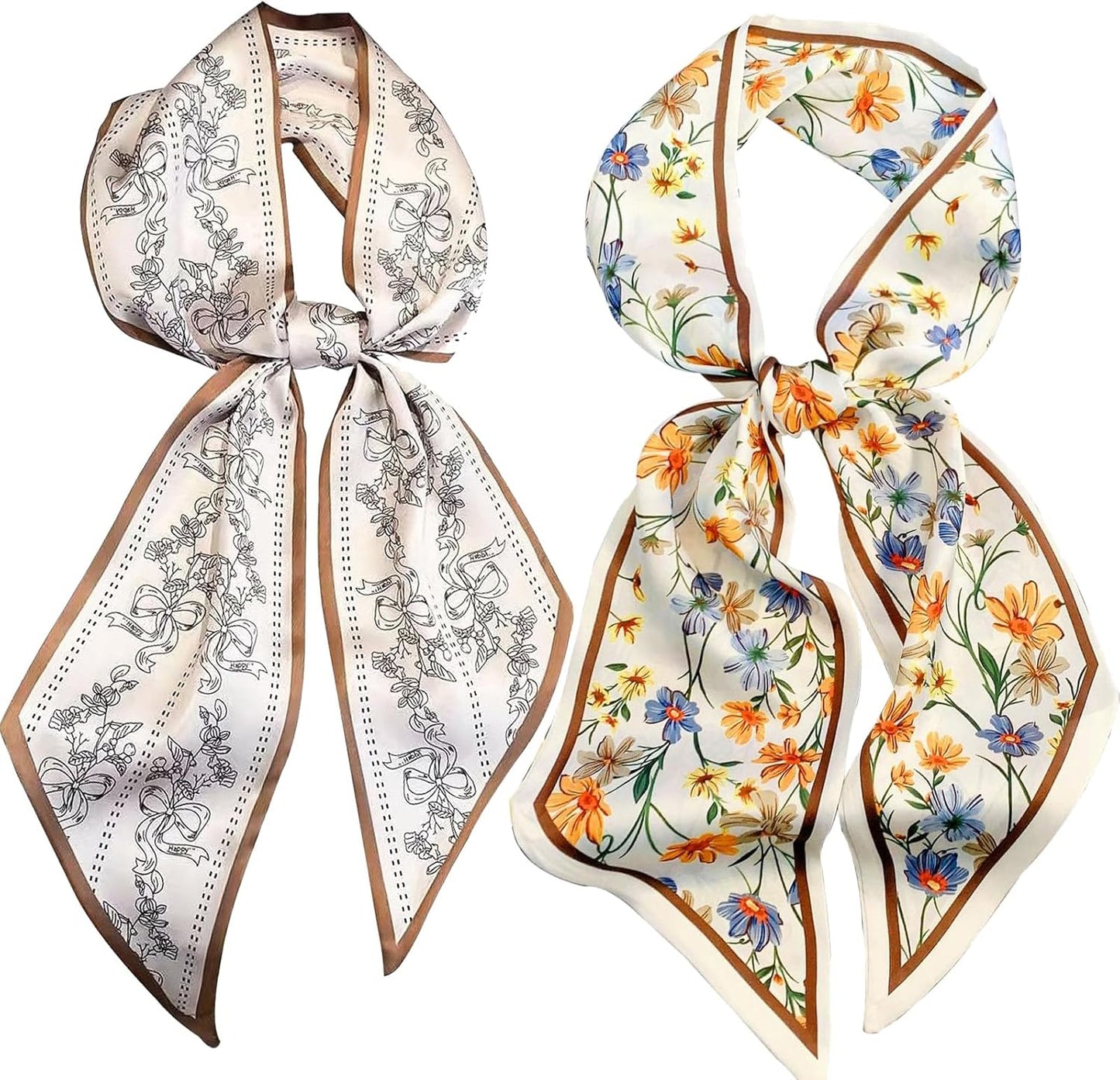 2 Pcs 59 Inch Silk Head Scarf Hair Neck Scarves Women's Fashion Square Neck Satin Scarfs for Women Purse Bag Scarfs for Handbags Silky Long Satin Headscarf