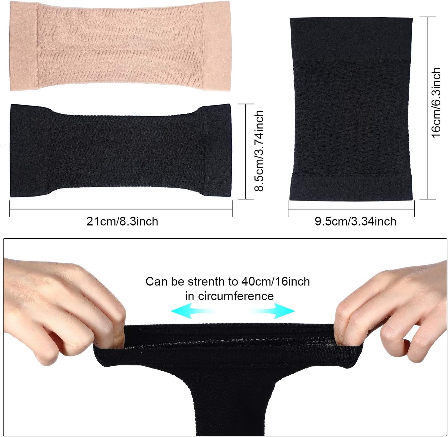 2 Pair Arm Sleeves for Plus Size Women, Slim Upper Arm Compression Shapers Wraps, 1 Pair Calf Compression Sleeves Included