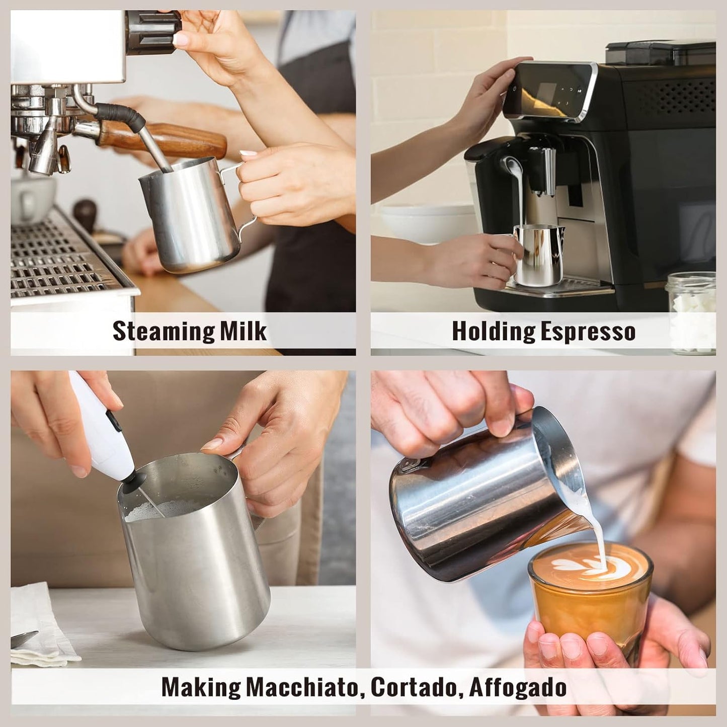 Milk Frothing Pitcher, 6.8oz/200ml Stainless Steel Milk Frother Cup, Small Steaming Pitcher for Espresso Machine, Latte Art Pour Cup