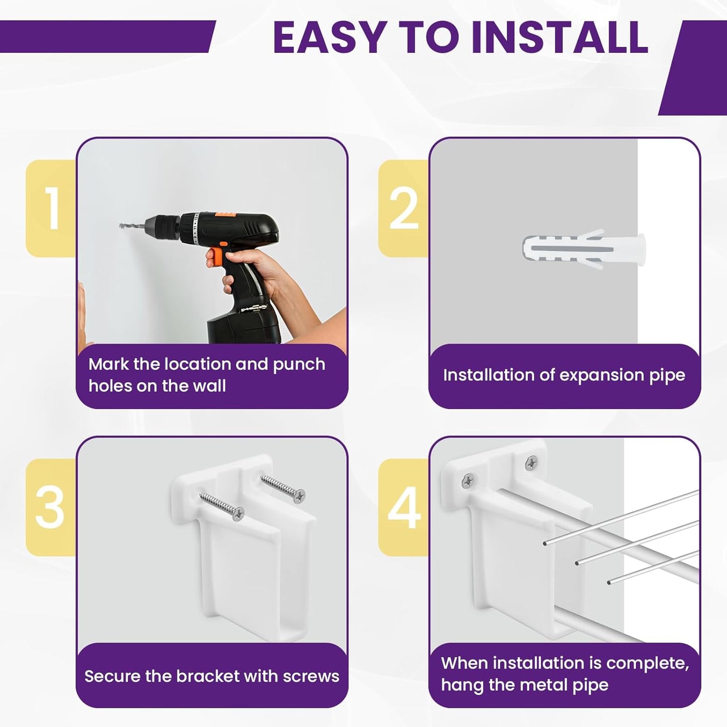 8 Pcs Wire Shelf End Bracket, White Wall Mount Closet Shelves Brackets, Wire Shelf Corner Support Bracket with Screws & Expansion Anchors for Shelves Closet