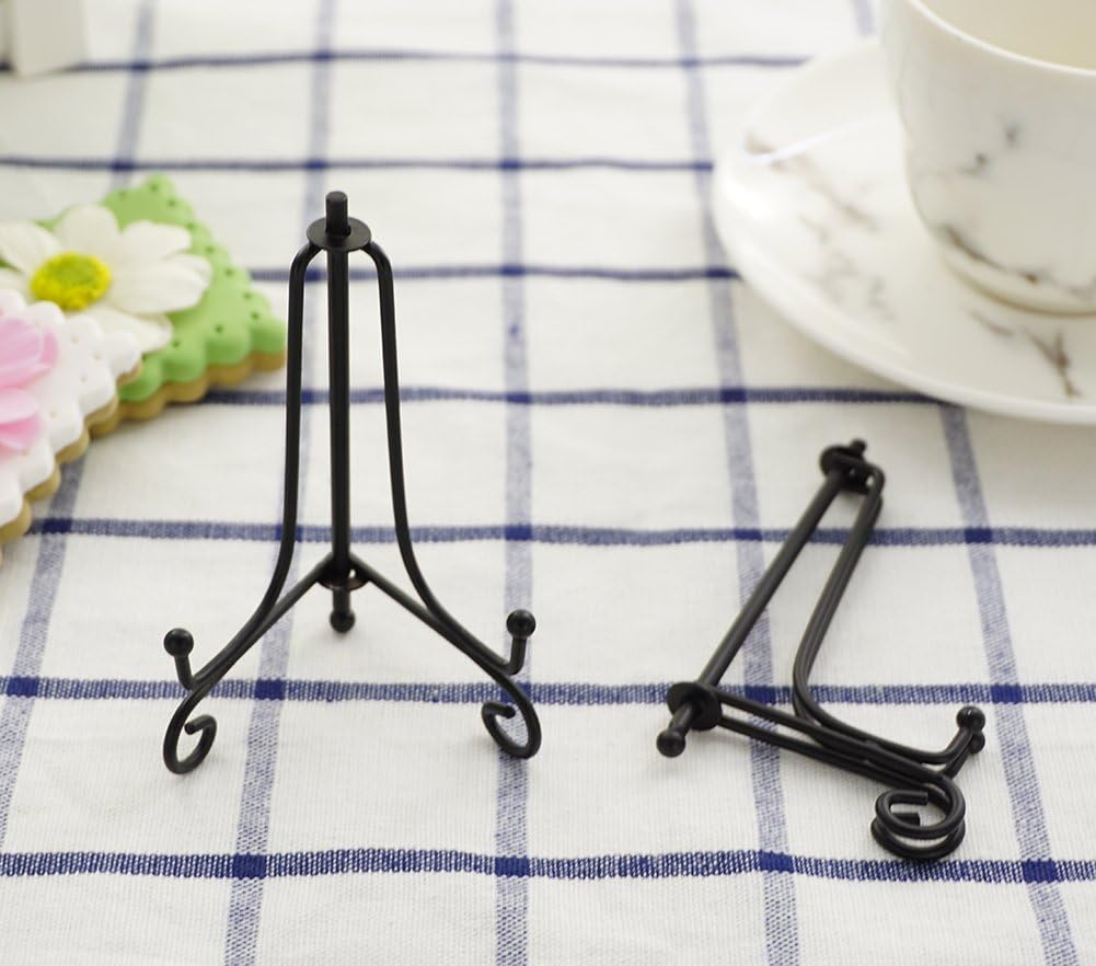 3.5 Inch Black Mini Iron Stand Cookie Holder Display Stand Place Card Holder Display Easels at Weddings, Birthday Party (4 pack)