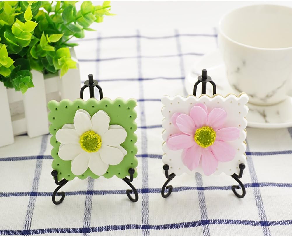 3.5 Inch Black Mini Iron Stand Cookie Holder Display Stand Place Card Holder Display Easels at Weddings, Birthday Party (4 pack)