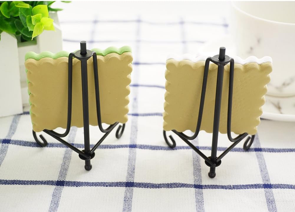 3.5 Inch Black Mini Iron Stand Cookie Holder Display Stand Place Card Holder Display Easels at Weddings, Birthday Party (4 pack)