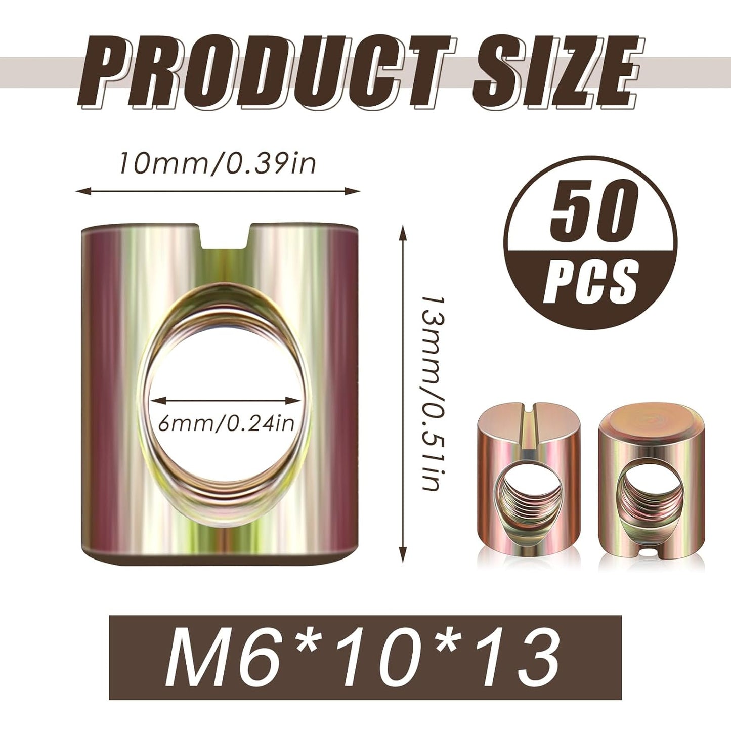 50 Pcs Metric M6 Barrel Nuts Cross Dowels Slotted Nuts Bunk Bed Replacement Hardware Headboard Hardware Kit for Baby Bed Crib Chairs Furniture M6 x 10 mm x 13 mm(Gold)
