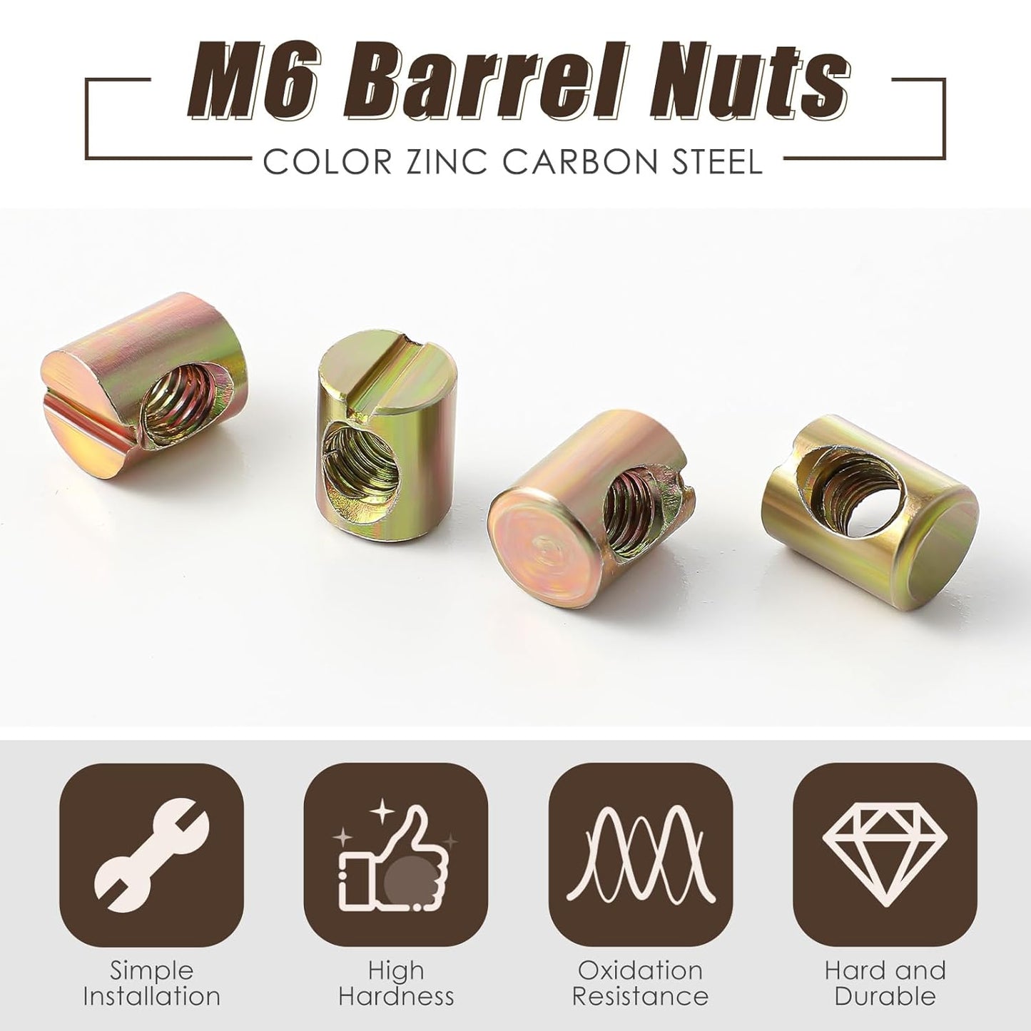 50 Pcs Metric M6 Barrel Nuts Cross Dowels Slotted Nuts Bunk Bed Replacement Hardware Headboard Hardware Kit for Baby Bed Crib Chairs Furniture M6 x 10 mm x 13 mm(Gold)