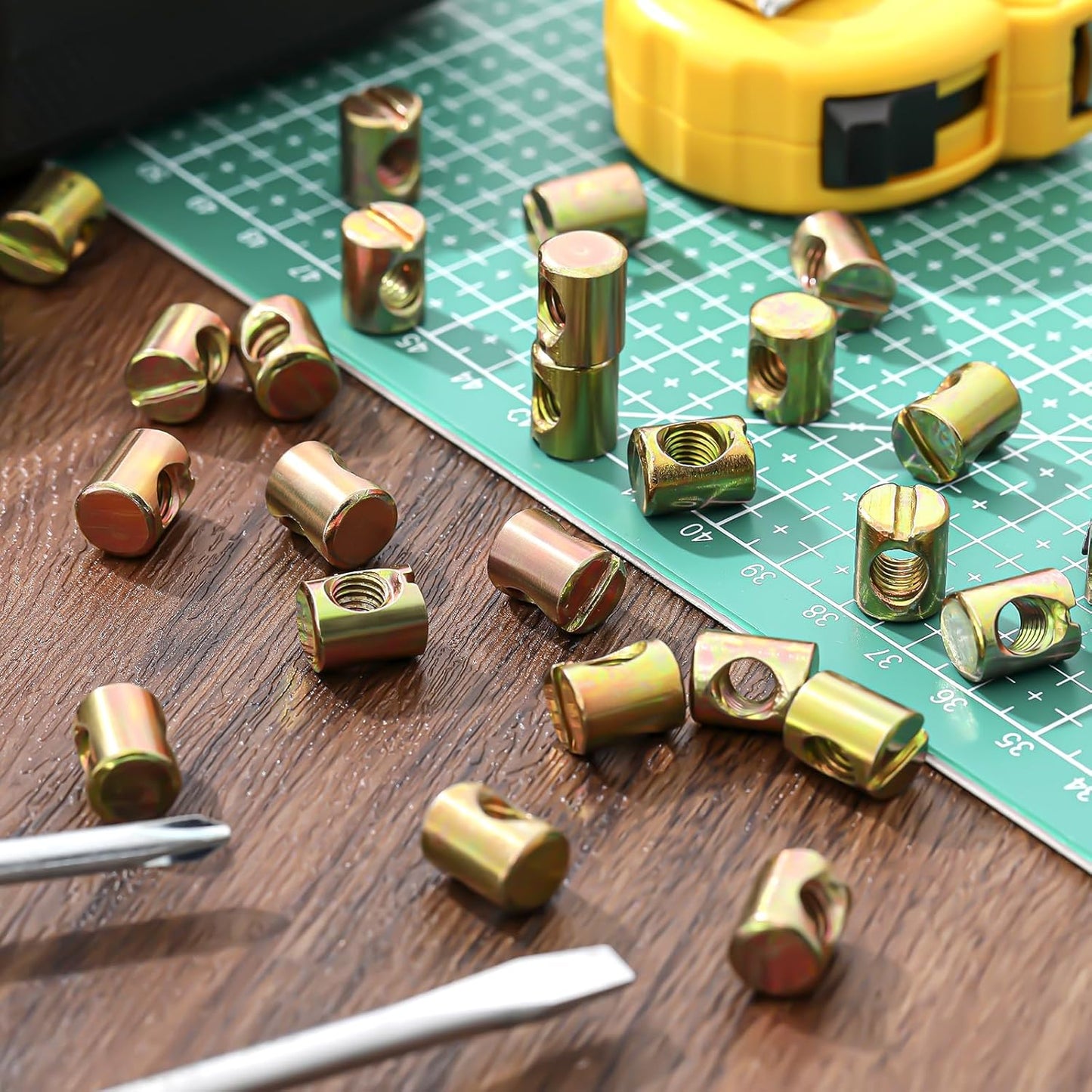 50 Pcs Metric M6 Barrel Nuts Cross Dowels Slotted Nuts Bunk Bed Replacement Hardware Headboard Hardware Kit for Baby Bed Crib Chairs Furniture M6 x 10 mm x 13 mm(Gold)