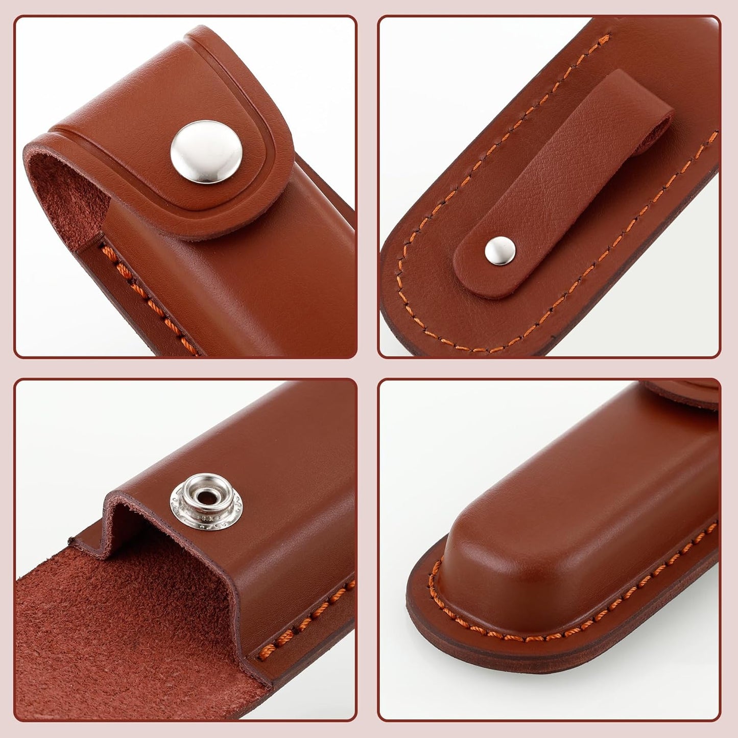 Pocket Knife Sheath, 4" Folding Pocket EDC Knife Case, Portable Pouch Knife Leather Holster with Snap Closure and Belt Loop, Accessory for Outdoor Climbing, Camping, Cycling and Hiking, Brown