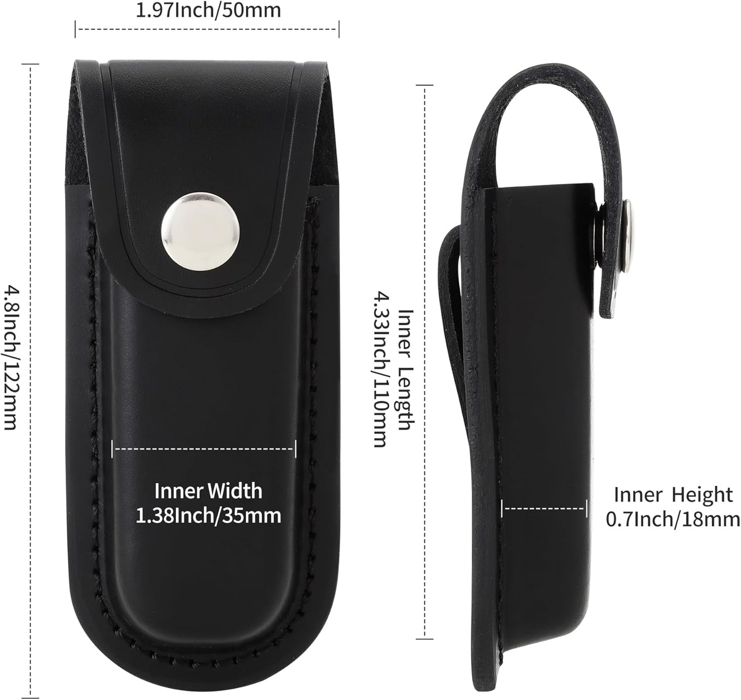 Pocket Knife Sheath, 4" Folding Pocket EDC Knife Case, Portable Pouch Knife Leather Holster with Snap Closure and Belt Loop, Accessory for Outdoor Climbing, Camping, Cycling and Hiking, Black