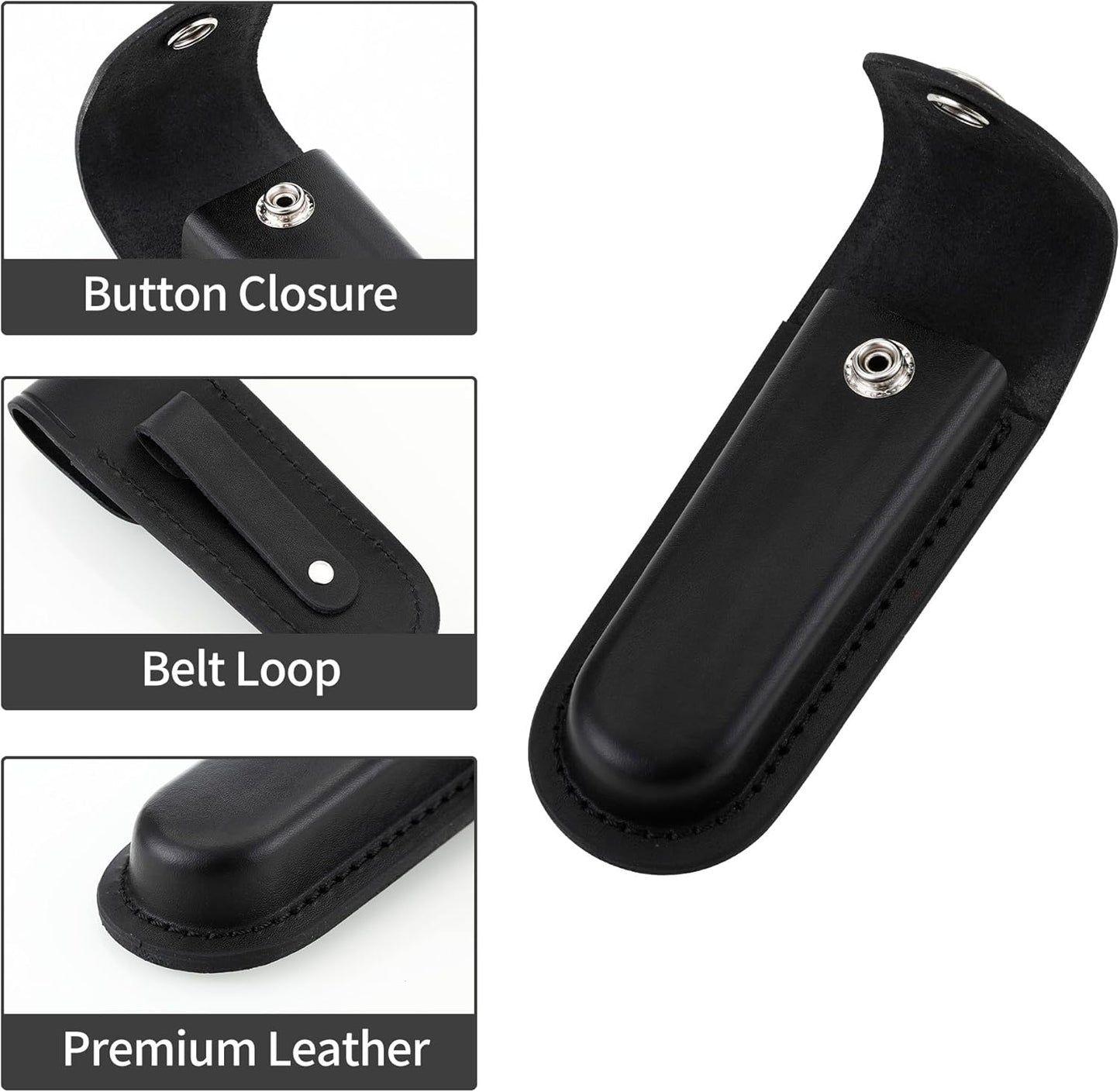 Pocket Knife Sheath, 5" Folding Pocket EDC Knife Case, Portable Pouch Knife Leather Holster with Snap Closure and Belt Loop, Accessory for Outdoor Climbing, Camping, Cycling and Hiking, Black