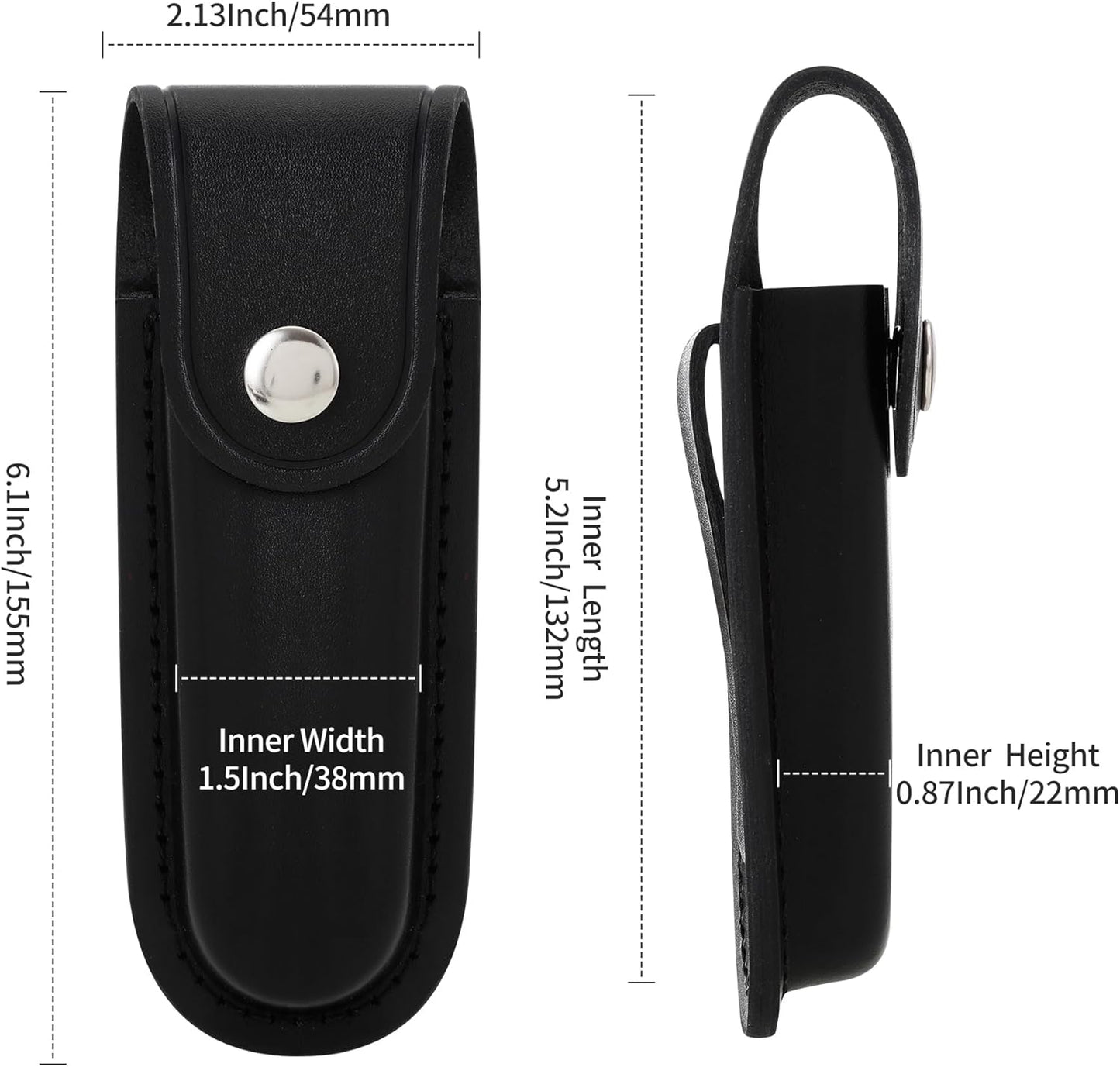 Pocket Knife Sheath, 5" Folding Pocket EDC Knife Case, Portable Pouch Knife Leather Holster with Snap Closure and Belt Loop, Accessory for Outdoor Climbing, Camping, Cycling and Hiking, Black