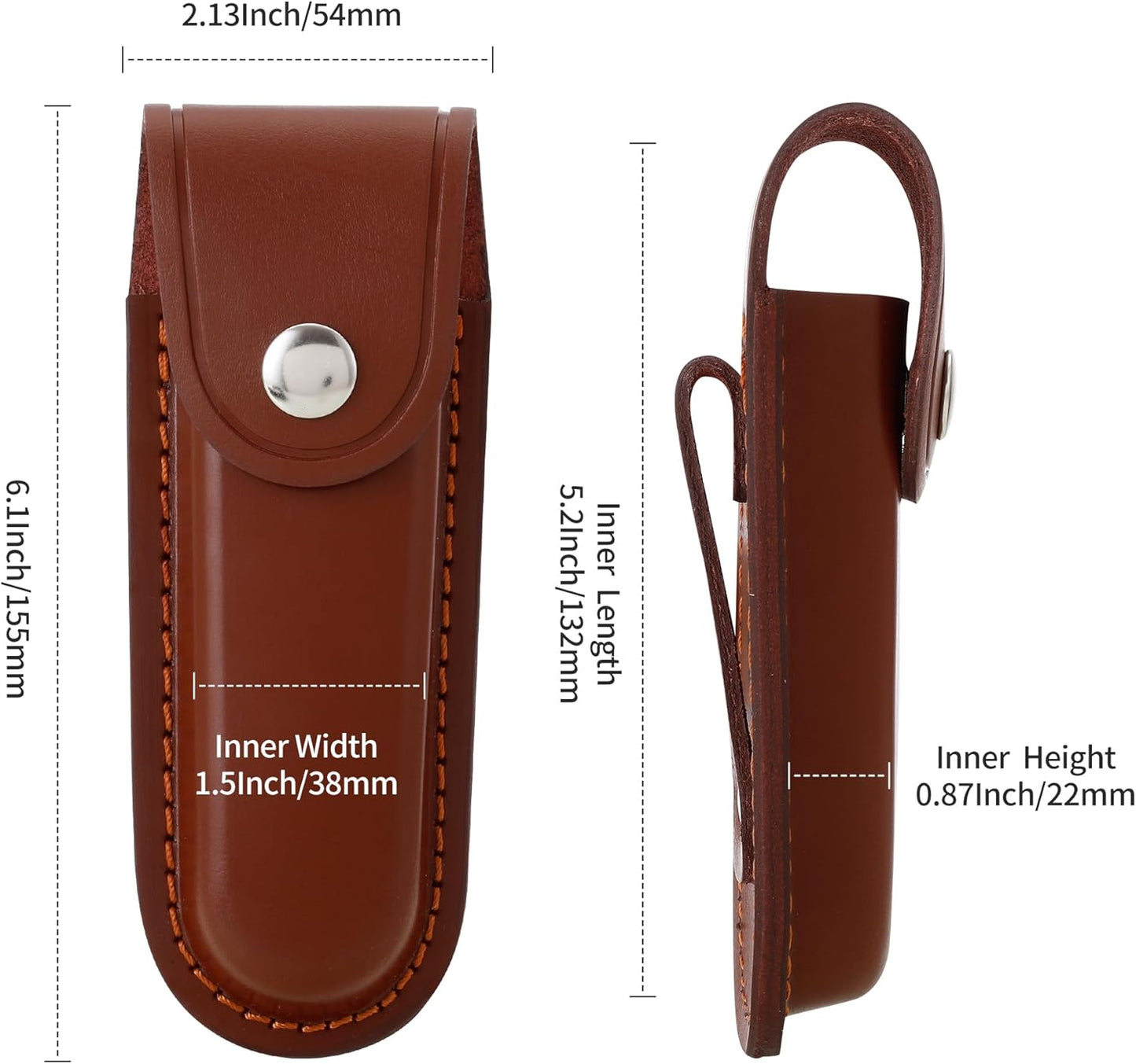 Pocket Knife Sheath, 5" Folding Pocket EDC Knife Case, Portable Pouch Knife Leather Holster with Snap Closure and Belt Loop, Accessory for Outdoor Climbing, Camping, Cycling and Hiking, Brown