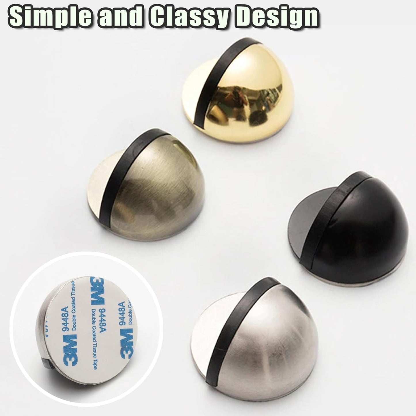Drill-Free Floor Mounted Door Stoppers 3M Adhesive Self Adhesive Door Stoppers with Black Rubber Bumper Tips Floor Mount Half Dome Door Stopper for Office Bedroom Living Room Shower Room (Black-2Pcs)