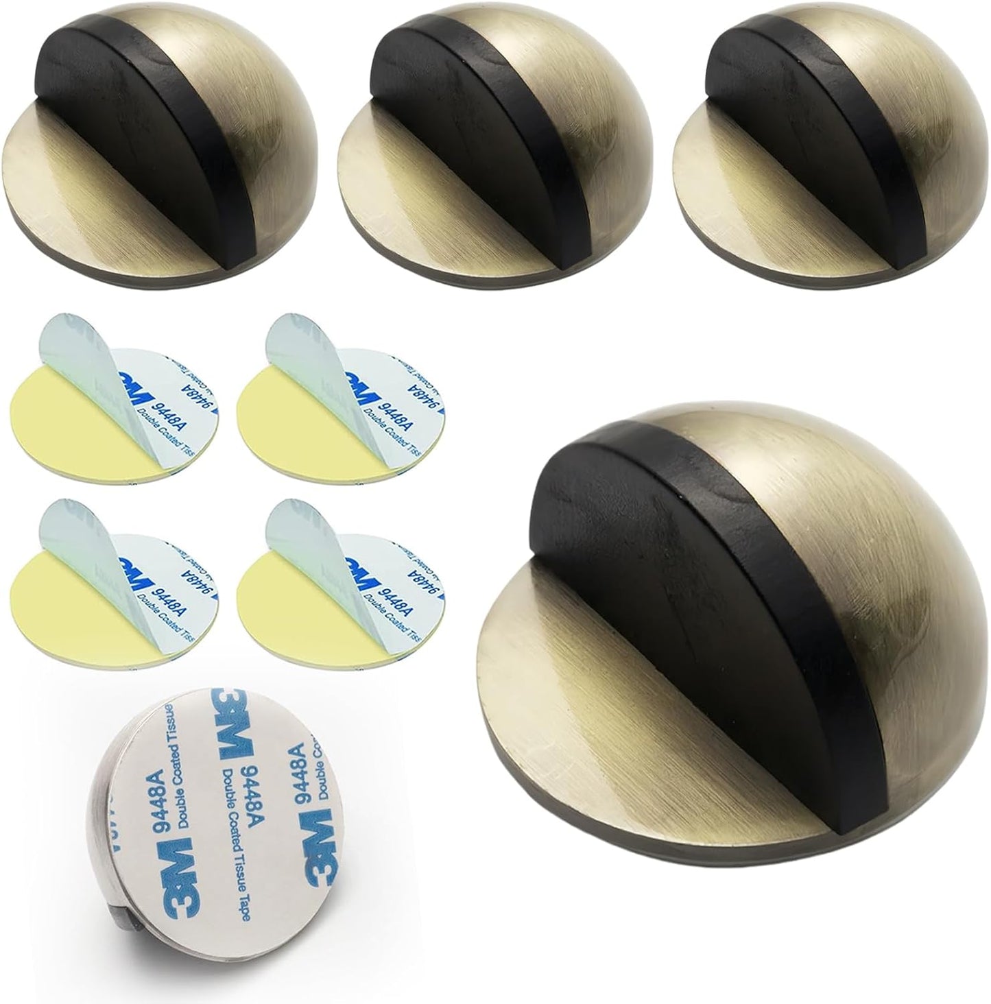 Drill-Free Floor Mounted Door Stoppers 3M Adhesive Self Adhesive Door Stoppers with Black Rubber Bumper Tips Floor Mount Half Dome Door Stopper for Office Bedroom Living Room Shower Room (Bronze-4Pcs)