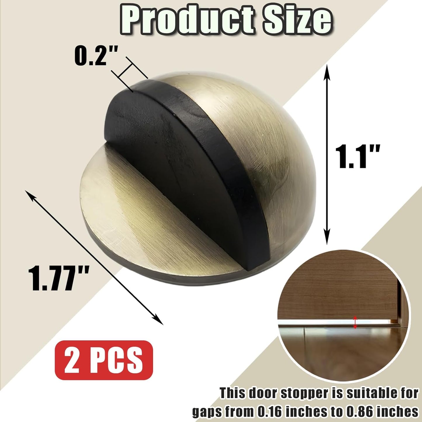Drill-Free Floor Mounted Door Stoppers 3M Adhesive Self Adhesive Door Stoppers with Black Rubber Bumper Tips Floor Mount Half Dome Door Stopper for Office Bedroom Living Room Shower Room (Bronze-2Pcs)