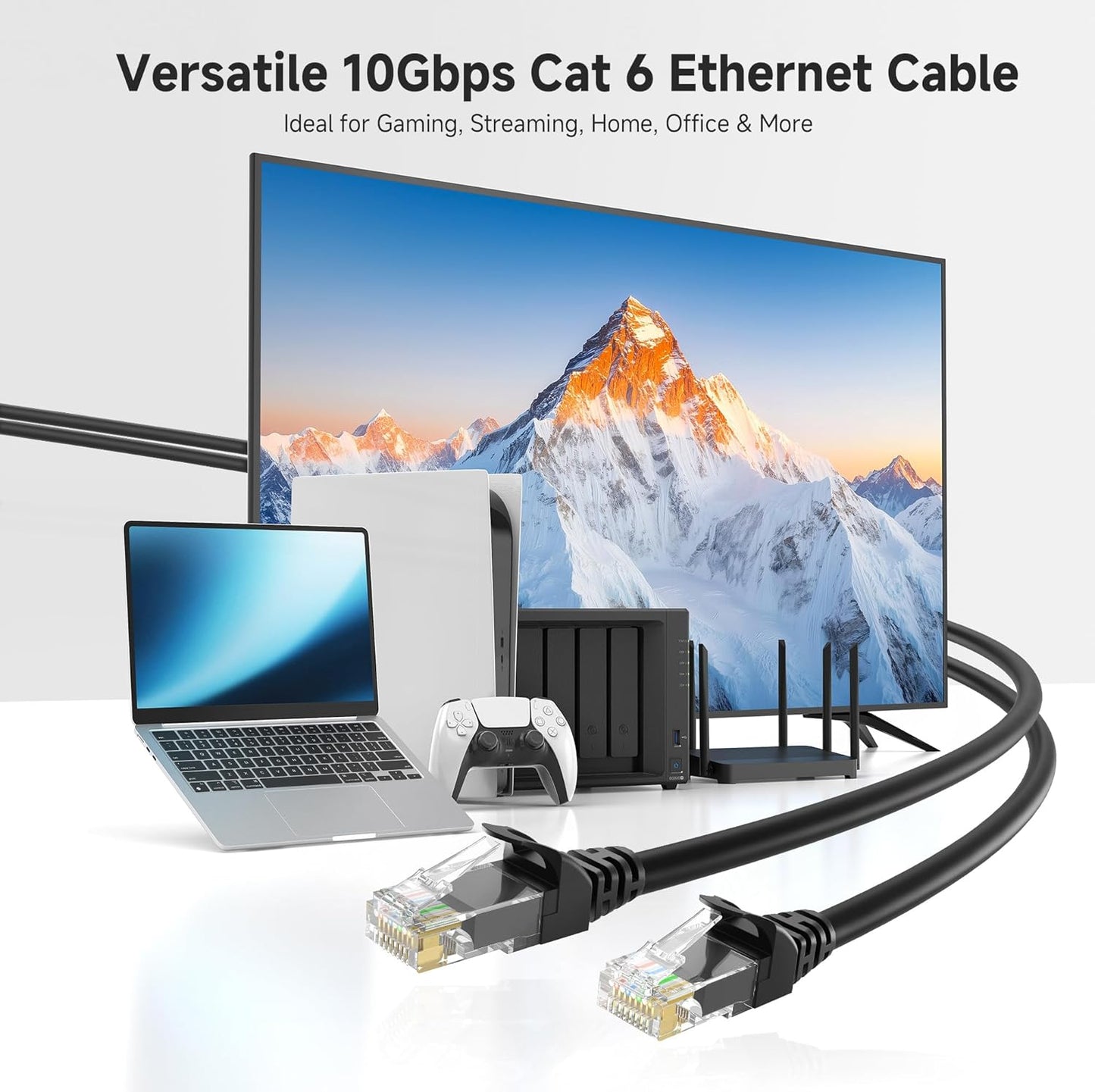 10Gbps Snagless Cat 6 Ethernet Cable - 25ft, Cat 6 Cable, Cat6 Cord, Ethernet Cord, Black