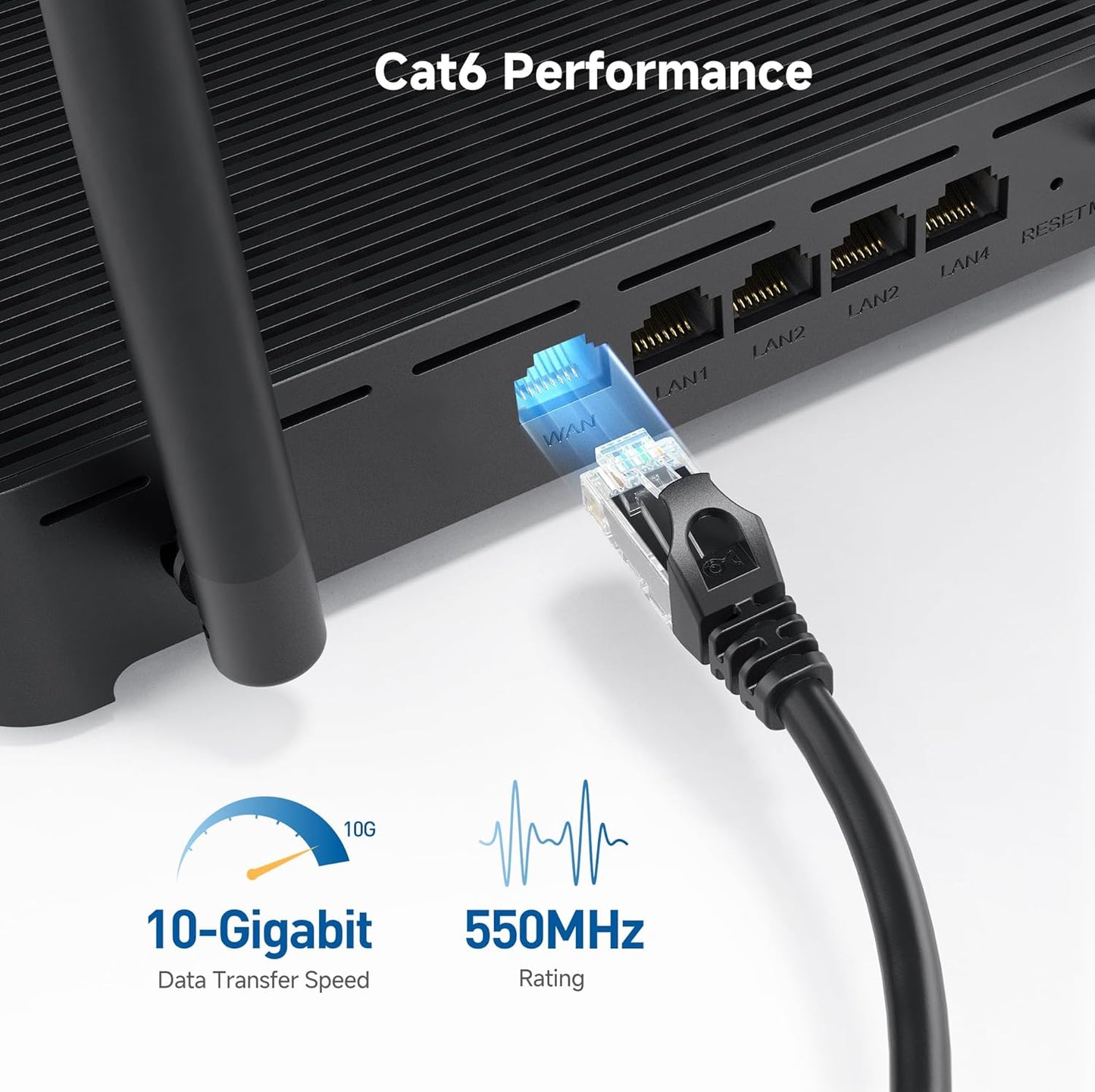 10Gbps Snagless Cat 6 Ethernet Cable - 25ft, Cat 6 Cable, Cat6 Cord, Ethernet Cord, Black