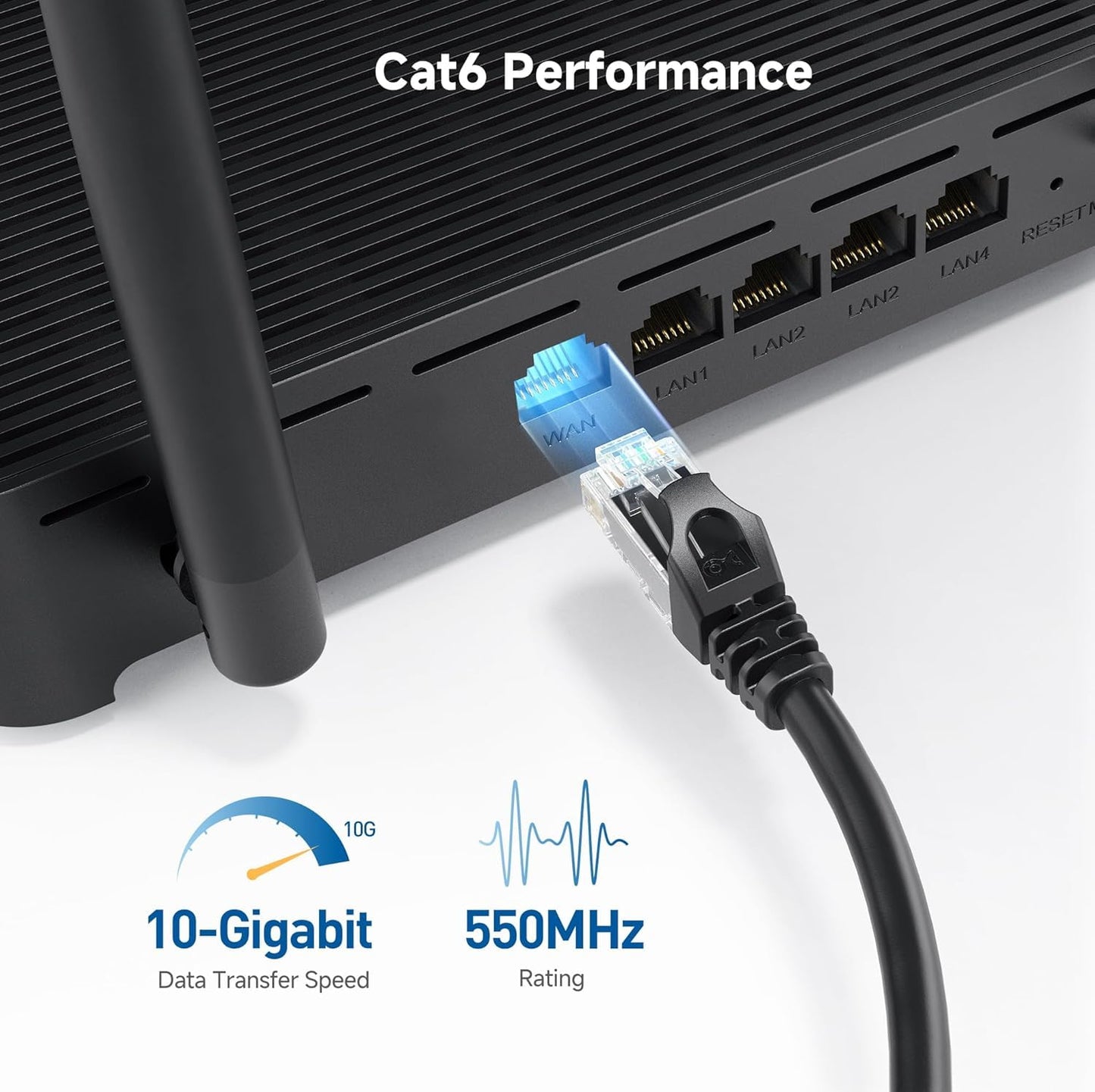 10Gbps Snagless Cat 6 Ethernet Cable - 20ft, Cat 6 Cable, Cat6 Cord, Ethernet Cord, Black