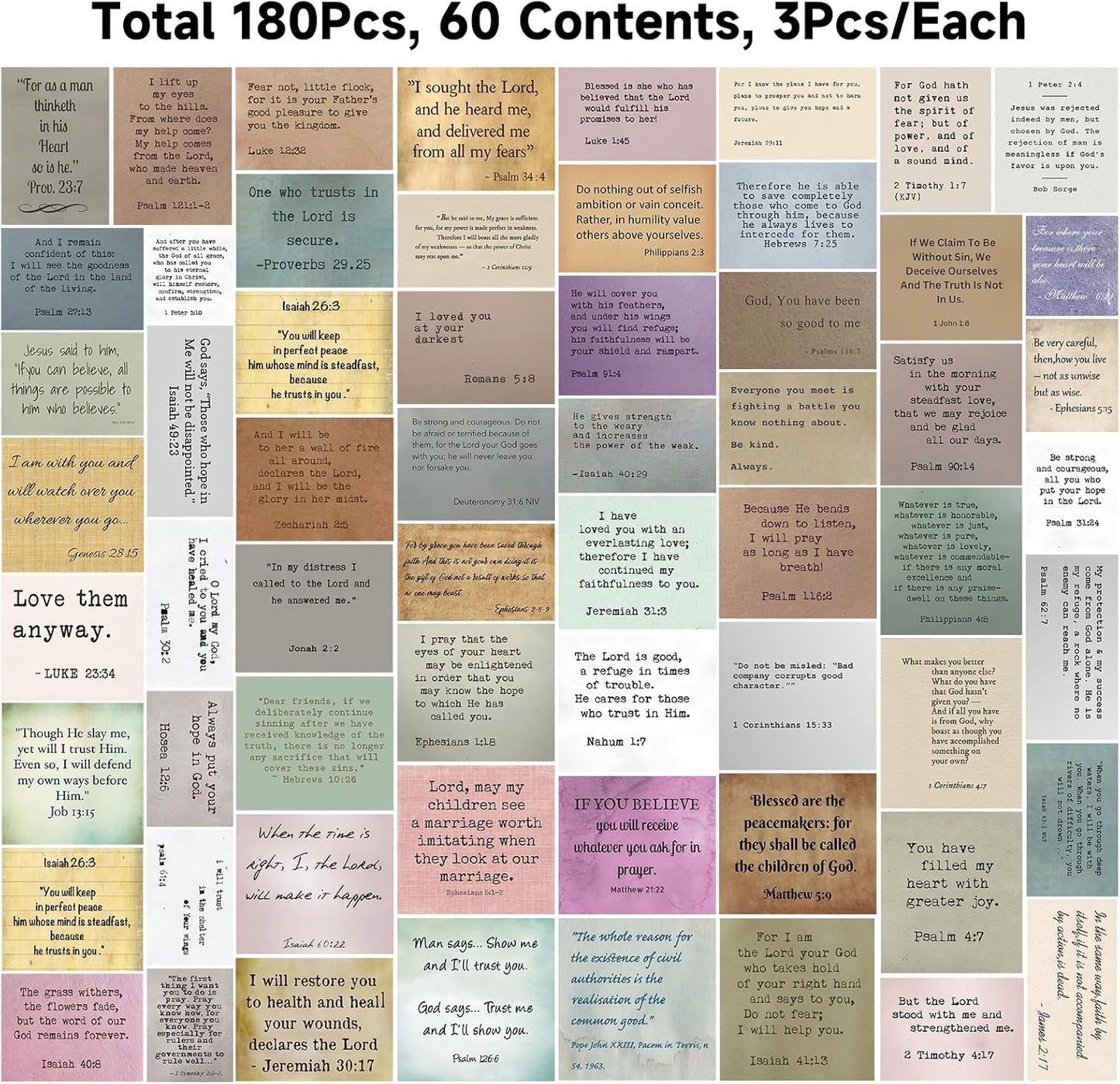 180Pcs Bible Verse Stickers - Vintage Inspirational Christian Stickers Bible Journaling Sticker Self Adhesive Religious Scripture Sticker Jesus Faith Label for Study Supply Planner(3Pcs/Each)