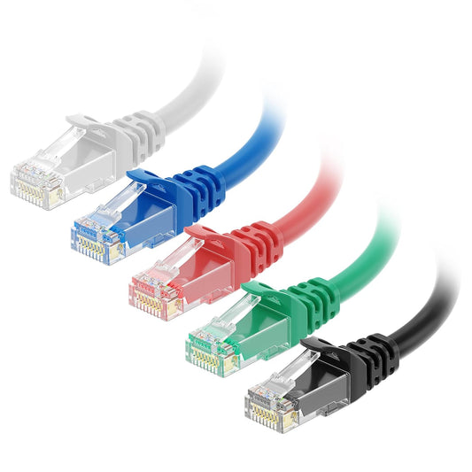 10Gbps 5-Color Combo Snagless Cat 6 Ethernet Cable - 3ft, Cat 6 Cable, Cat6 Cord, Ethernet Cord, Multicolored (Black, Blue, White, Green, Red)