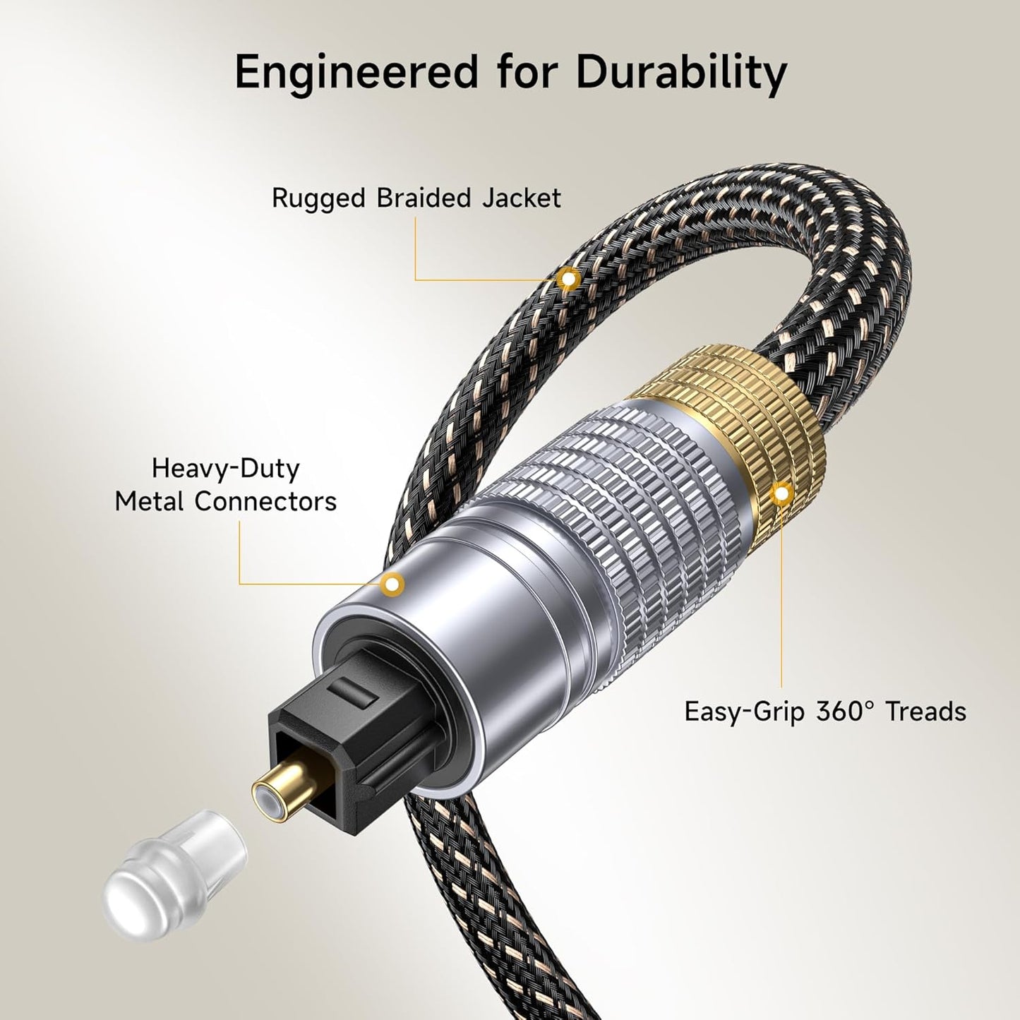 Premium Optical Audio Cable 6ft (Toslink Optical Cable for Soundbar, Digital S/PDIF Cord) - Ideal for Hi-Fi Audio with Samsung, Sonos, Sony, Bose Soundbars, 6 Feet