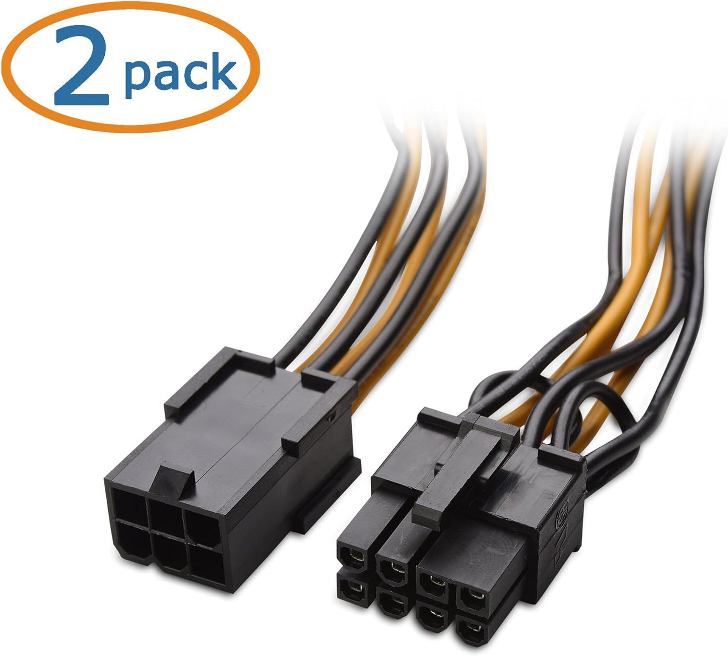 2-Pack 6 Pin to 8 Pin PCIe Adapter Power Cable - 4 Inches