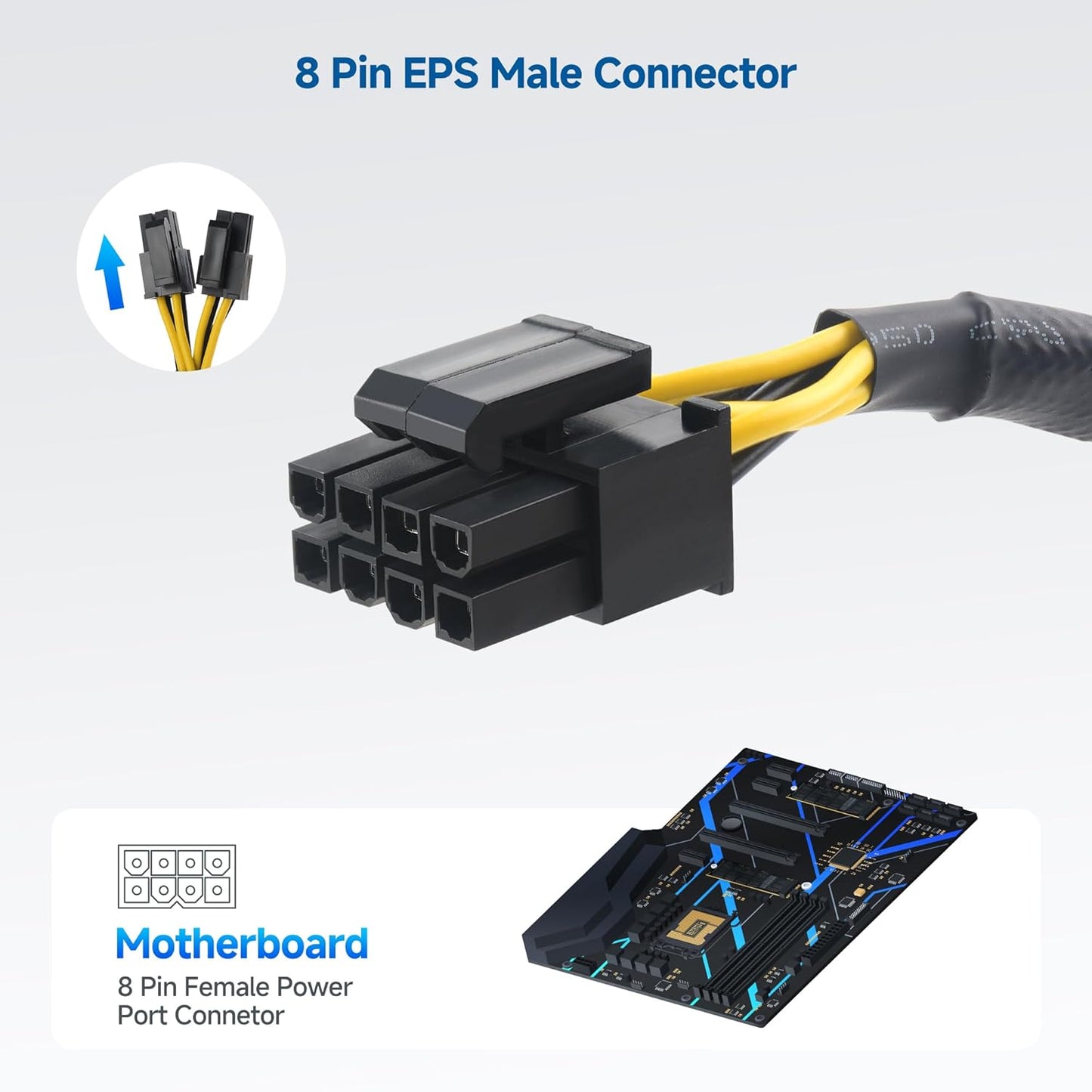 2-Pack 8 Pin EPS CPU Extension Cable - 10 Inches, 8-Pin ATX/CPU Power Cable Male to Female