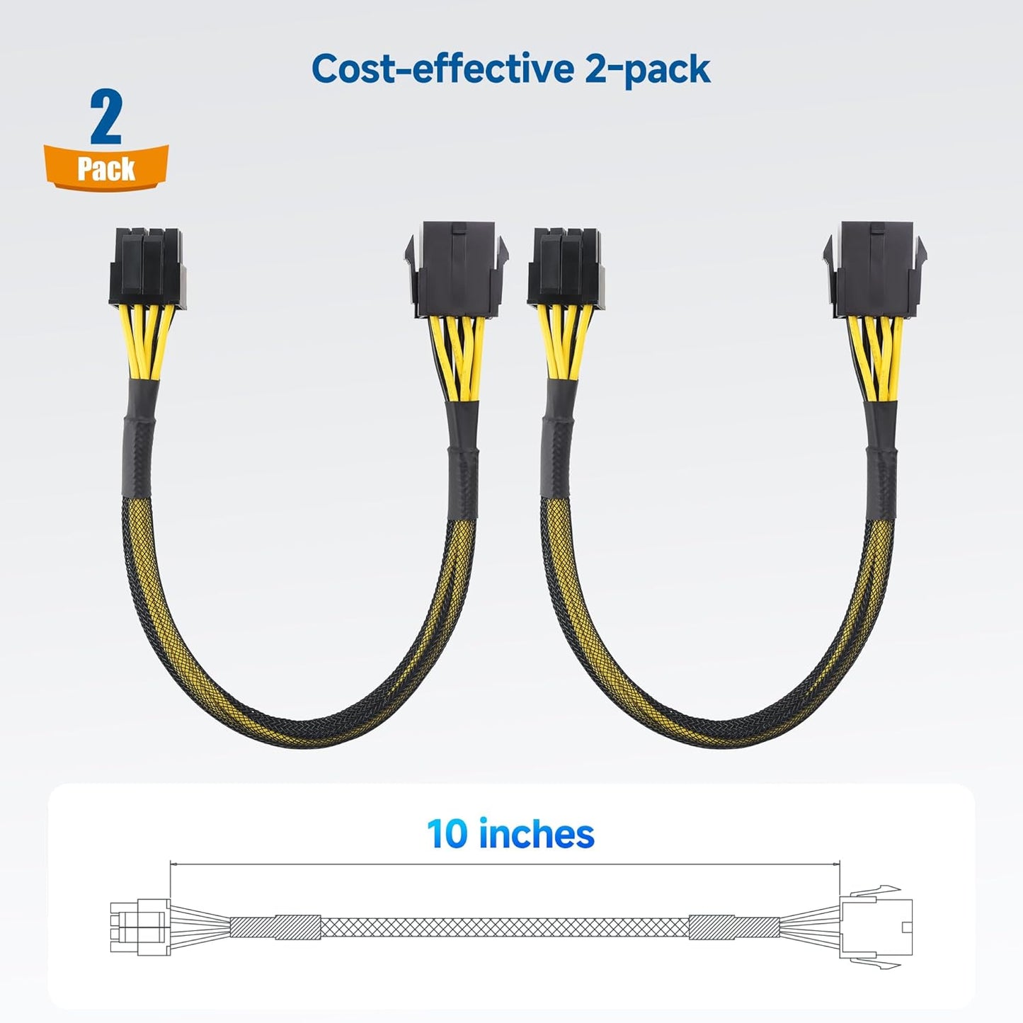 2-Pack 8 Pin EPS CPU Extension Cable - 10 Inches, 8-Pin ATX/CPU Power Cable Male to Female