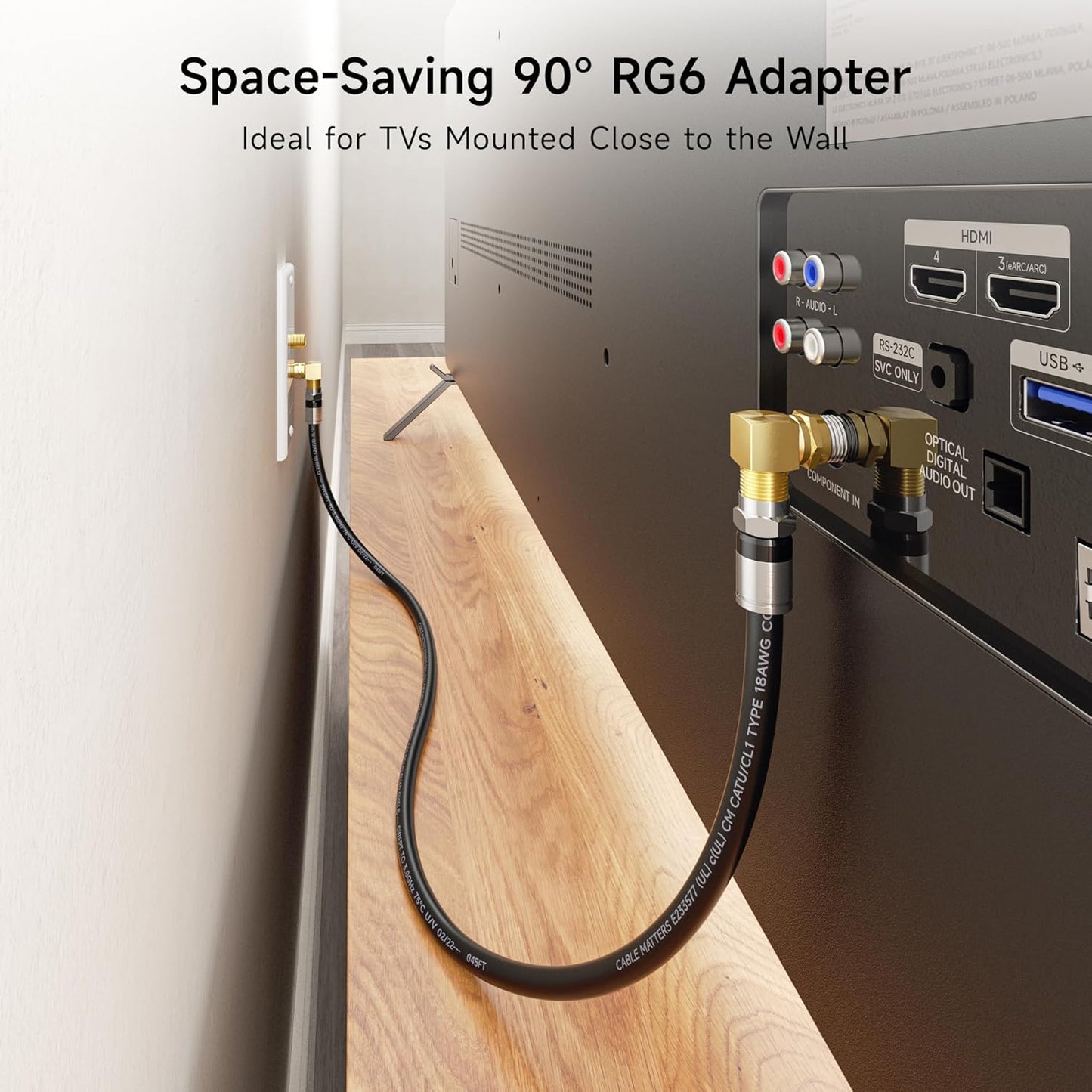 3-Pack Gold-Plated F-Type Right Angle RG6 Coaxial Adapter (90 Degree Coaxial Connector, Male to Female Coax Cable Connector)