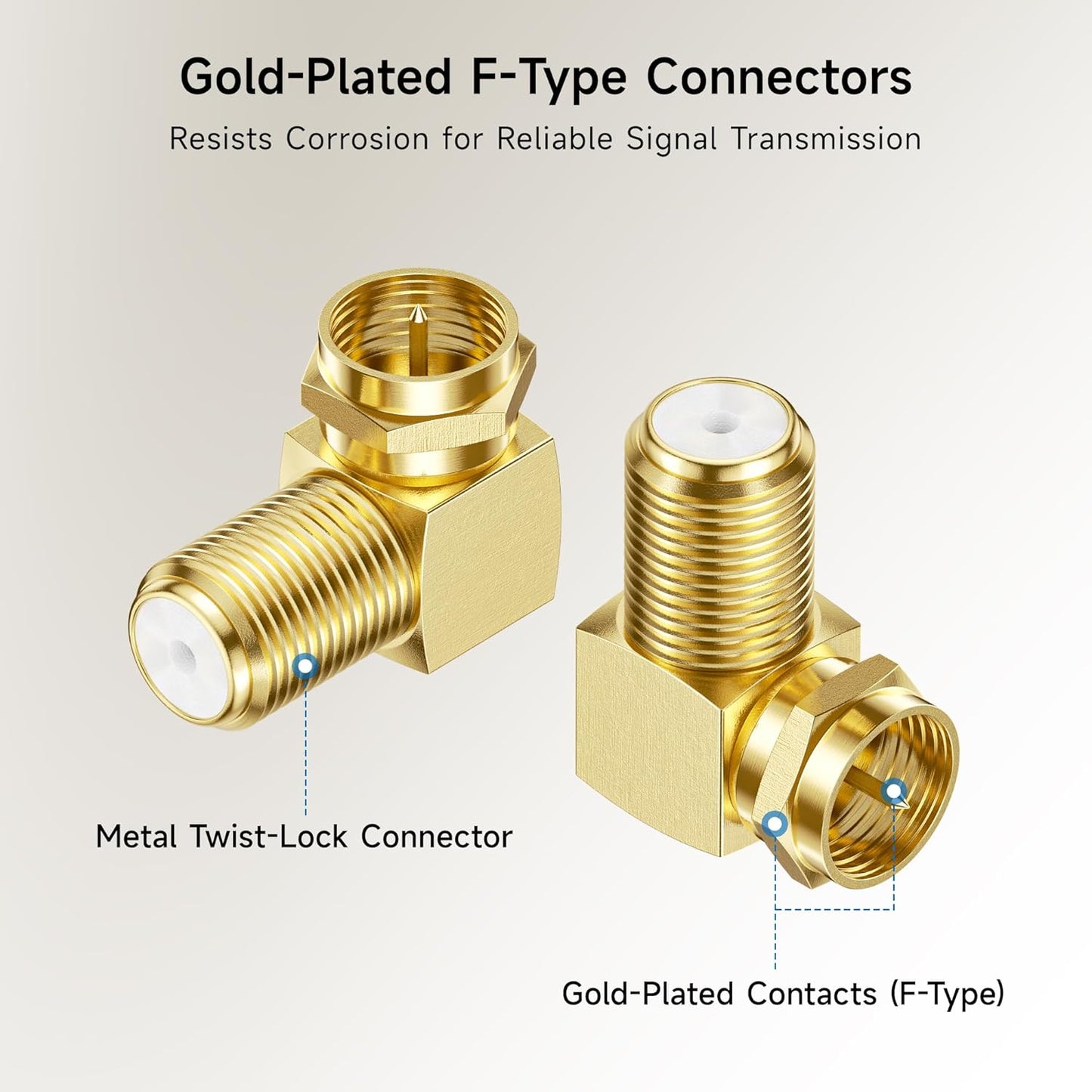 3-Pack Gold-Plated F-Type Right Angle RG6 Coaxial Adapter (90 Degree Coaxial Connector, Male to Female Coax Cable Connector)