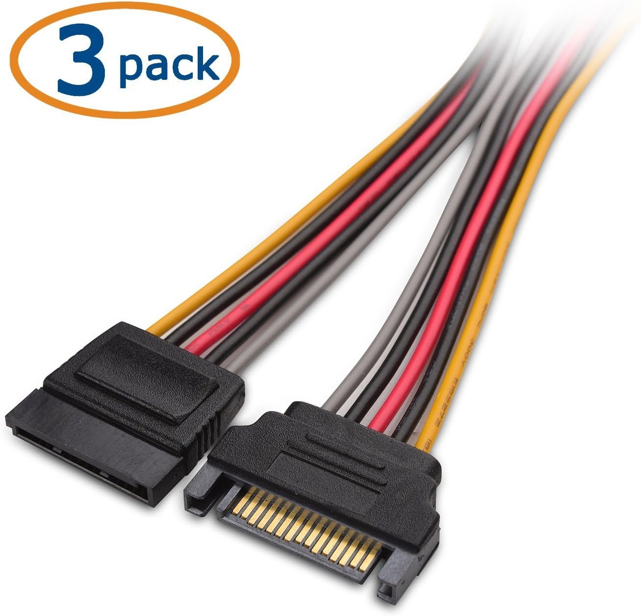 3-Pack 15 Pin SATA Power Extension Cable - 8 Inches, SATA Power Cable for Hard Drive and SSD