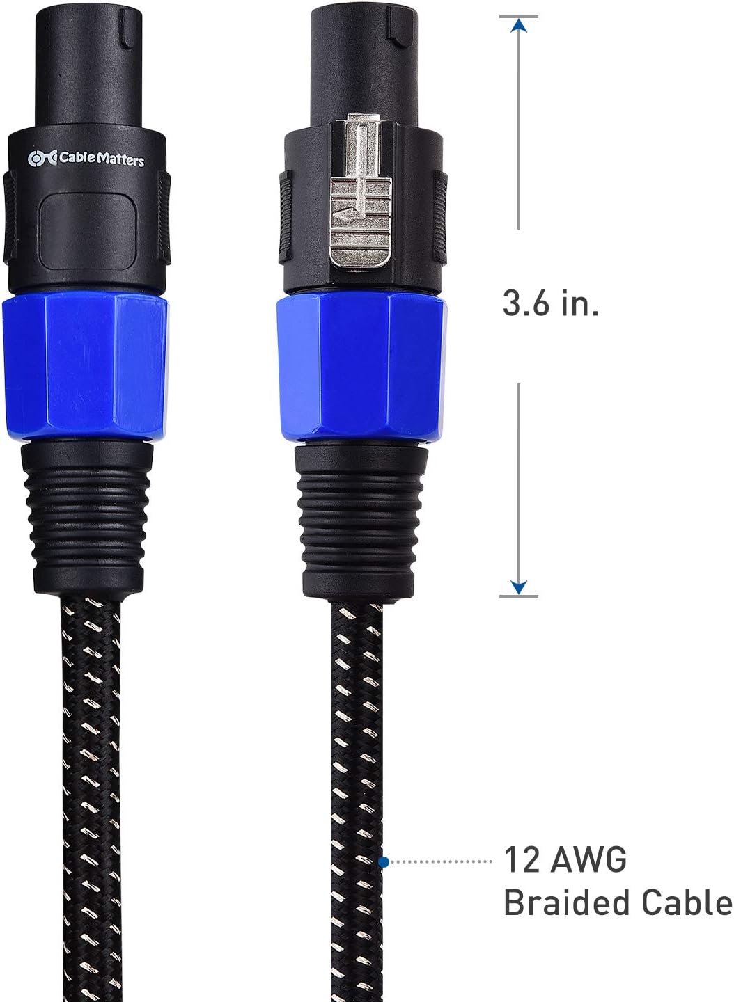 Premium Braided 12AWG Speaker Cable 3 ft Compatible with Speakon NL4FC Port