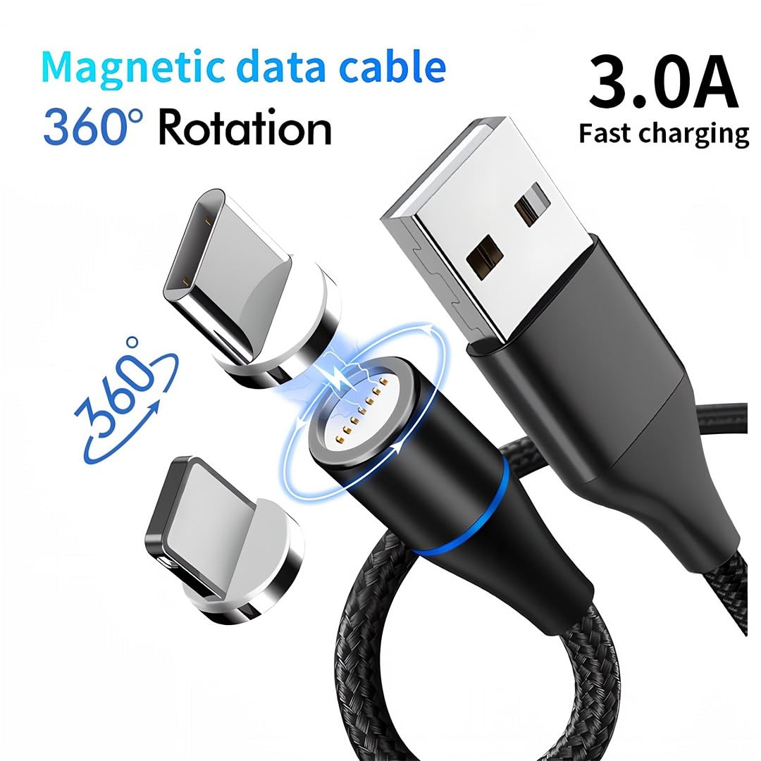 Magnetic Charging Cable 7Pin Sereis 2Pack 1Ft USB-C Short Cable Sets–Fast Charging Compatible for USB Type-C Devices(2PCS/1FT/360°7Pin/Black)