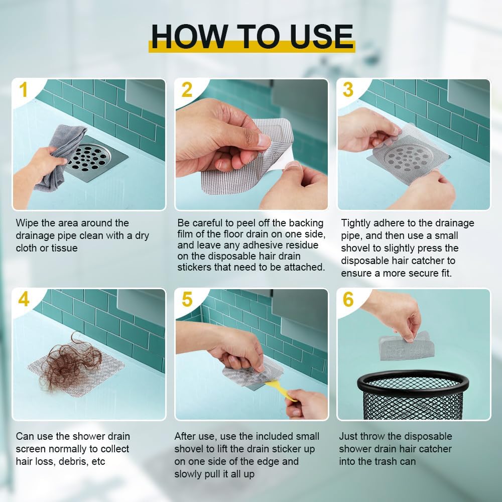 80PCS 4"x4" Disposable Hair Drain Stickers, Anti-Blocking Filter Screen Self-Adhesive Mesh Drain Covers for Bathroom, Bathtub, Sink, Kitchen, Laundry Room, Shower