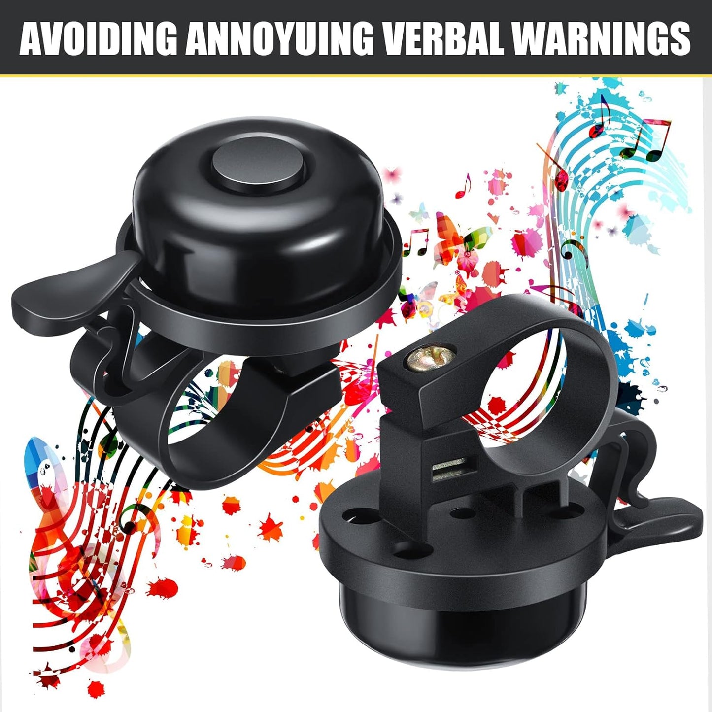 Bike Bells Bulk Aluminum Loud Crisp Bicycle Bell Clear Sound Mountain Bike Accessories Easy Installation for Boys Girls Adults Kids, Black