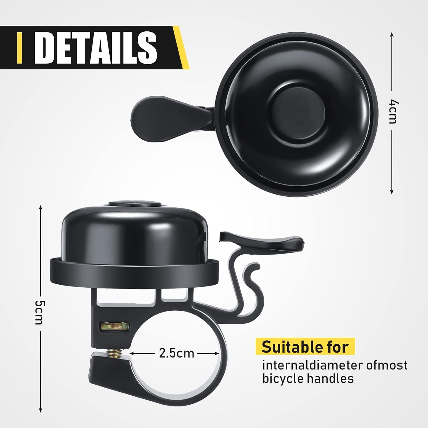 Bike Bells Bulk Aluminum Loud Crisp Bicycle Bell Clear Sound Mountain Bike Accessories Easy Installation for Boys Girls Adults Kids, Black