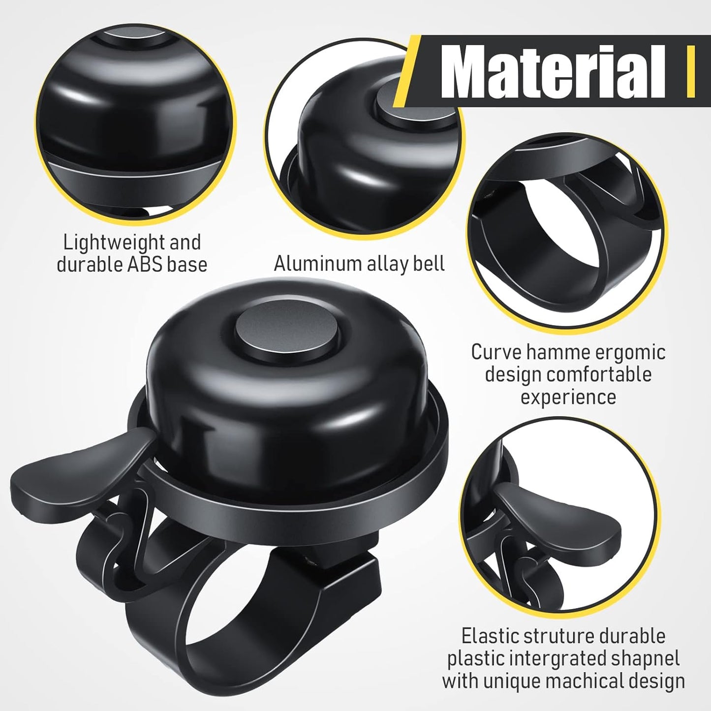 Bike Bells Bulk Aluminum Loud Crisp Bicycle Bell Clear Sound Mountain Bike Accessories Easy Installation for Boys Girls Adults Kids, Black