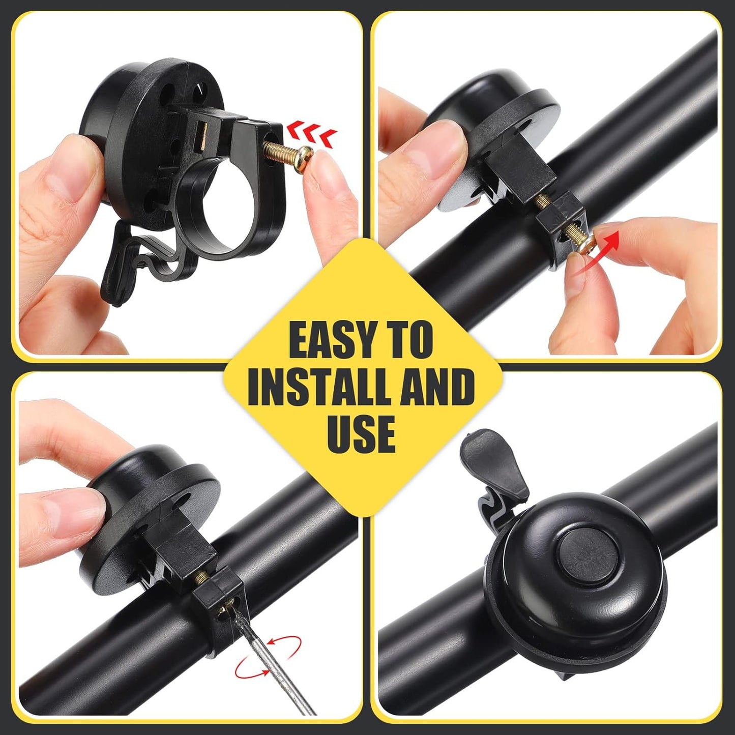 Bike Bells Bulk Aluminum Loud Crisp Bicycle Bell Clear Sound Mountain Bike Accessories Easy Installation for Boys Girls Adults Kids, Black