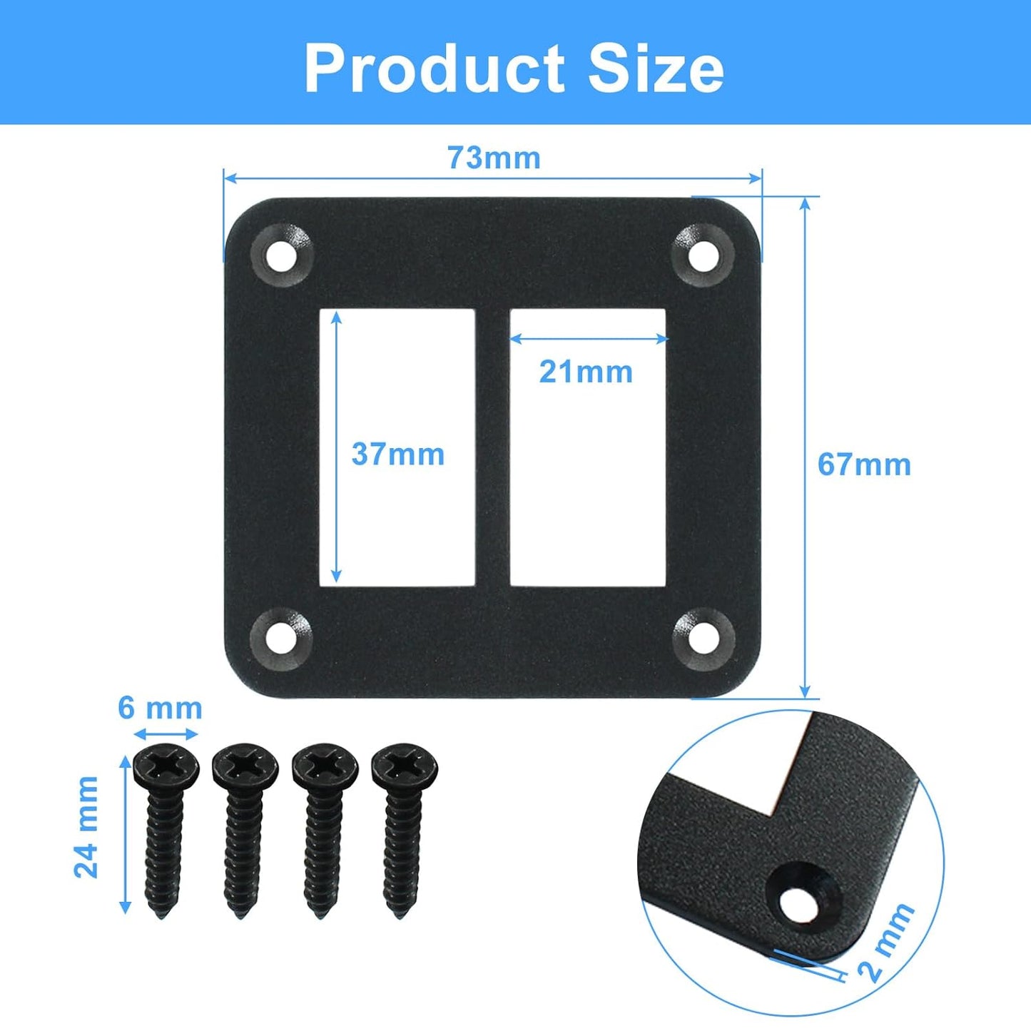2 Gang Rocker Switch Panel Housing Holder, Rocker Toggle Switch Aluminum Housing Bracket with Screw, Black Waterproof Anodized Aluminium Panel for Car Boat Trailer RV SUV ATV UTV