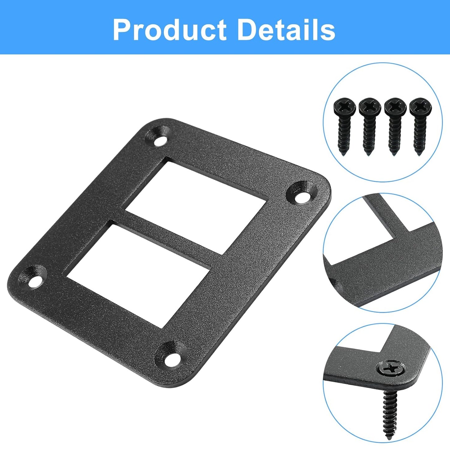 2 Gang Rocker Switch Panel Housing Holder, Rocker Toggle Switch Aluminum Housing Bracket with Screw, Black Waterproof Anodized Aluminium Panel for Car Boat Trailer RV SUV ATV UTV
