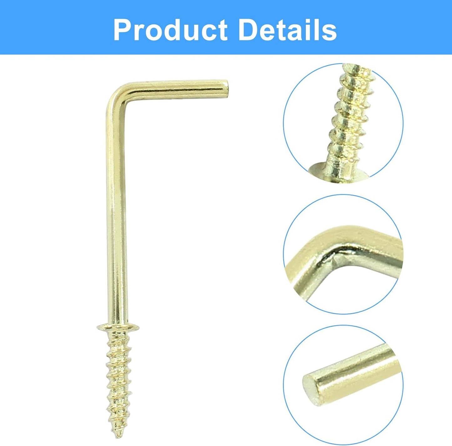 20pcs L Shape Screw Hooks, 2 Inch Square Bend, Gold Steel, 100% Steel, Wall Mount, Minimalist, For Home, Office, Decoration