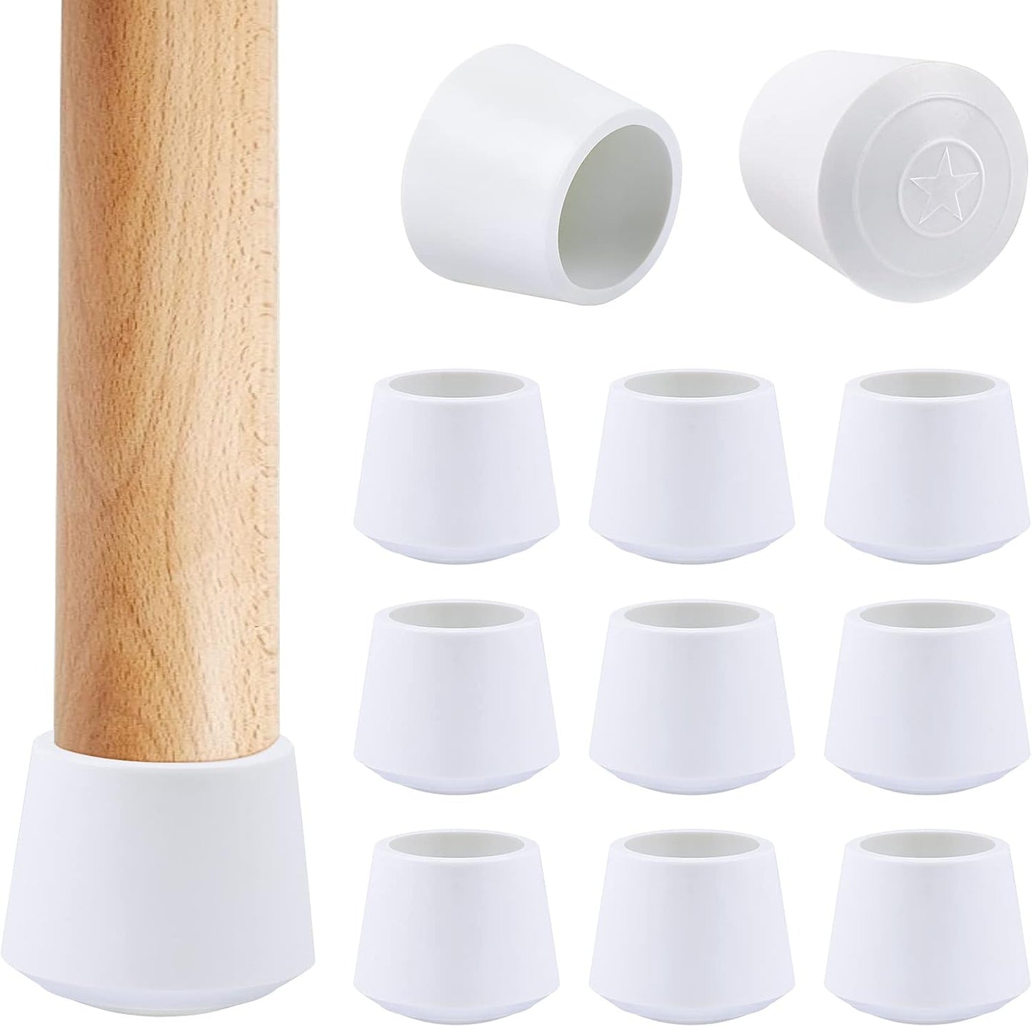 Chair Leg Caps, 1 Inch Non Slip Rubber Chair Leg Floor Protectors for Sofa Bar Stool Garden Furniture, 16 Pack White