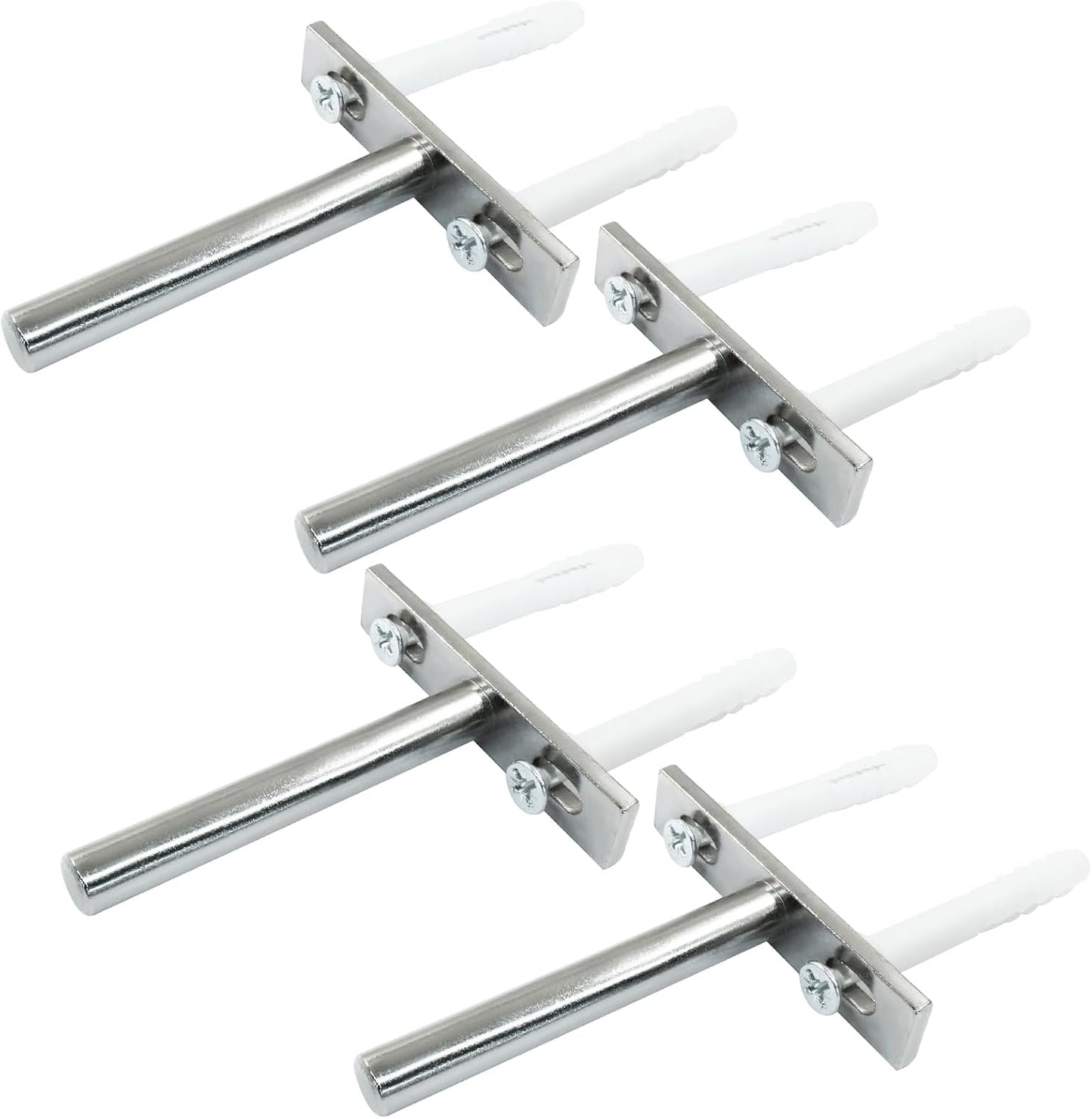 4 Pcs Hidden Floating Shelf Brackets, 3 Inch, Silver, Steel, Wall Mount, Screws and Wall Plugs Included