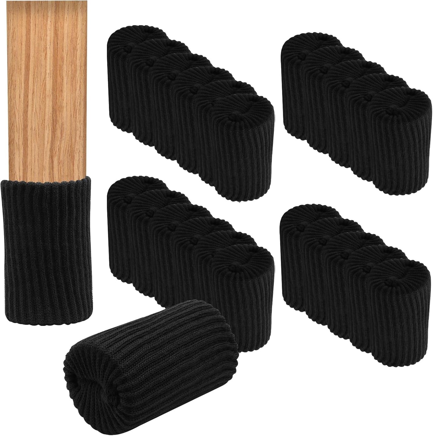 24 PCS Furniture Leg Socks Chair Legs Protectors, Black Thicken Knitted Chair Socks Stretchable Furniture Leg Floor Protectors for Round and Square Chair Legs
