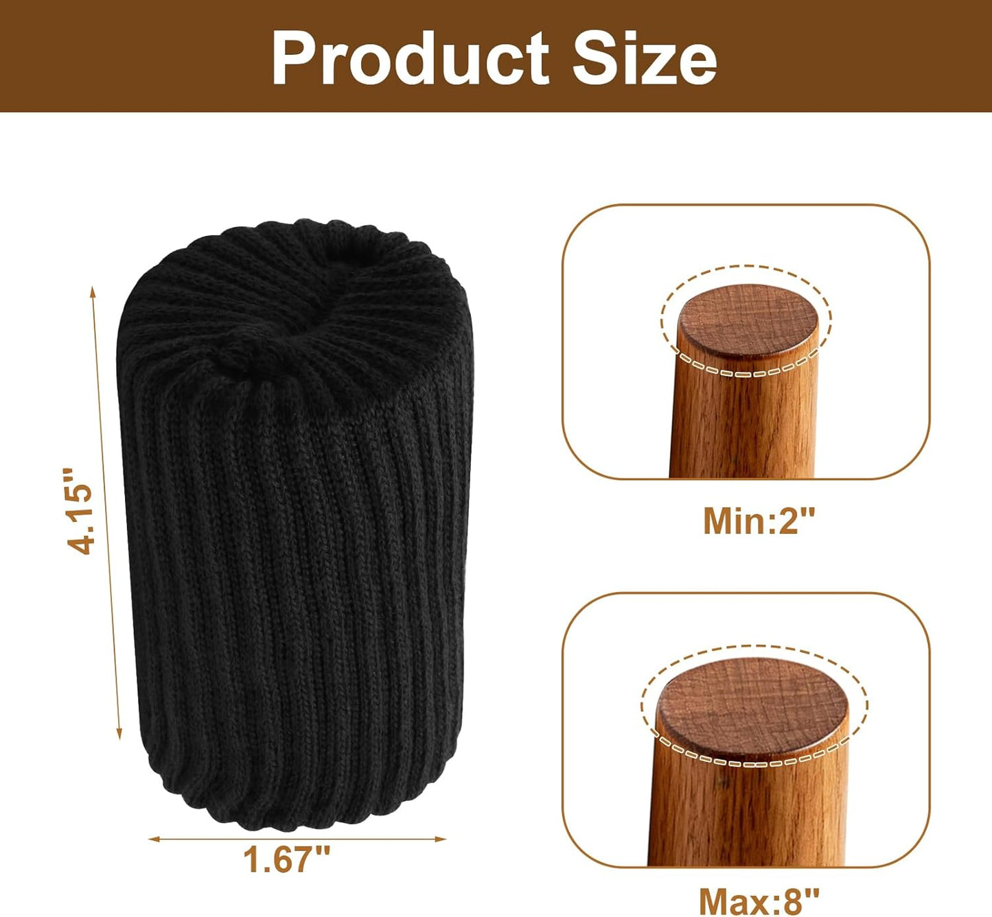 24 PCS Furniture Leg Socks Chair Legs Protectors, Black Thicken Knitted Chair Socks Stretchable Furniture Leg Floor Protectors for Round and Square Chair Legs
