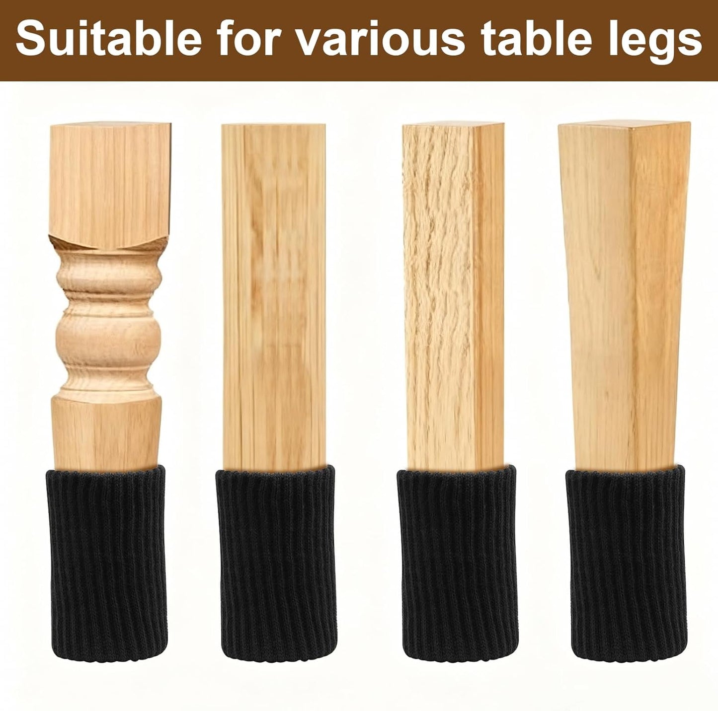 24 PCS Furniture Leg Socks Chair Legs Protectors, Black Thicken Knitted Chair Socks Stretchable Furniture Leg Floor Protectors for Round and Square Chair Legs