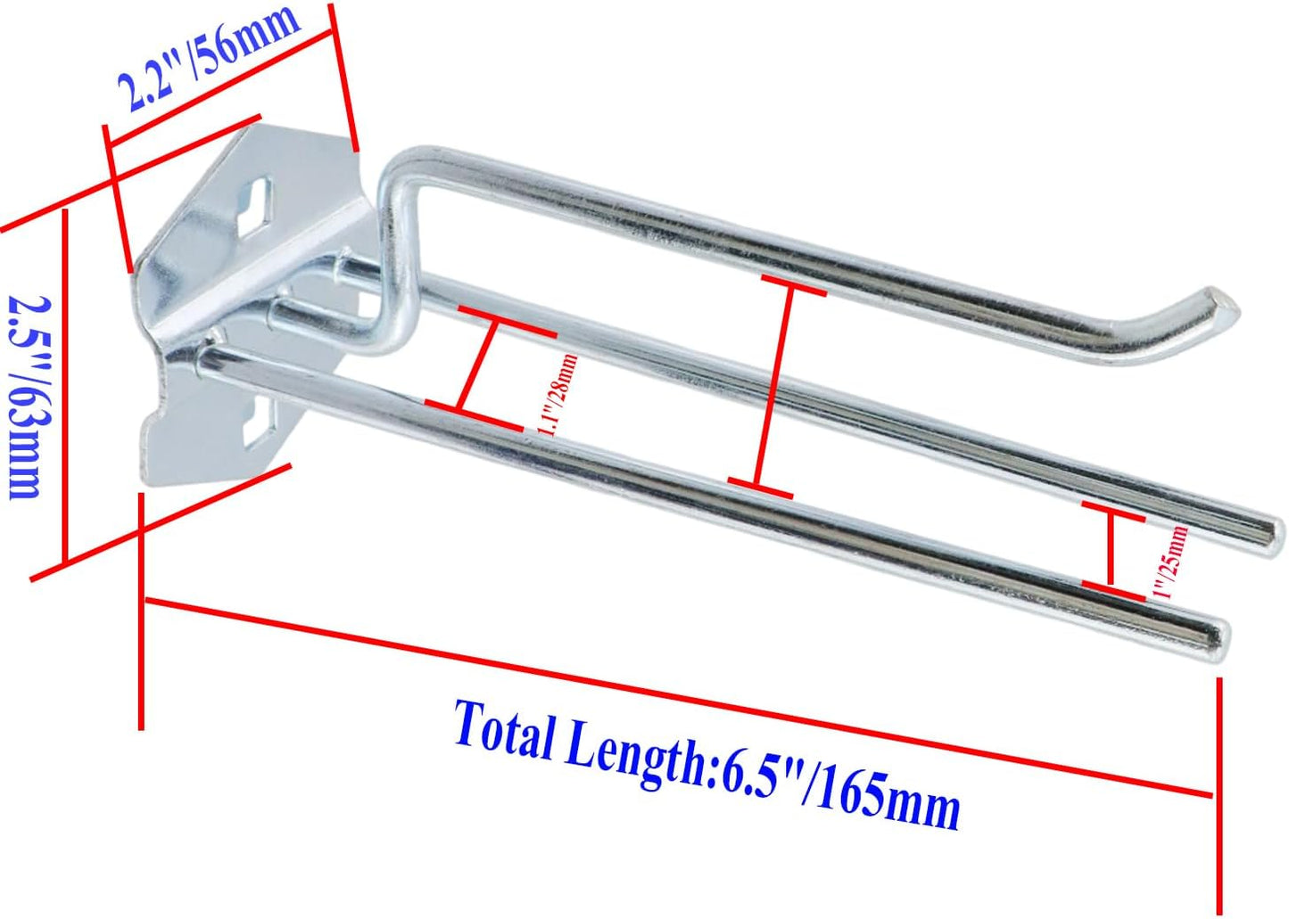 Pegboard Hooks Heavy Duty Metal Steel 3/8" Square Hole Peg Hooks Suitbale for 1.5" Spaced Pegboards Wall Hooks for Hanging Spanner,Coil and Tools 6.5" Length